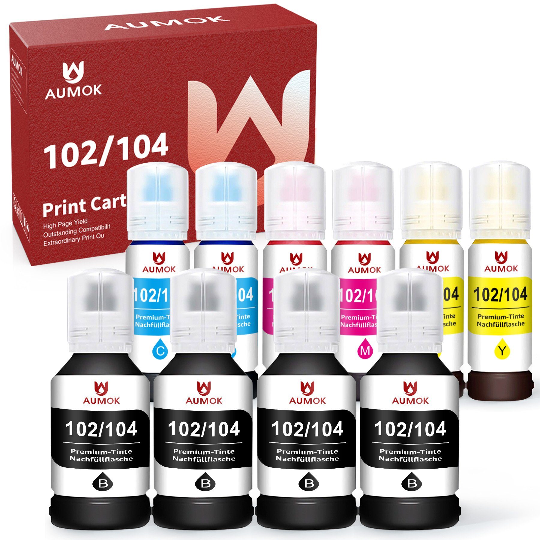 AUMOK 10 bottle Multipack 102 für EPSON 104 ink EcoTank Nachfülltinte (für Epson, ET-2751 ET-2756-ET-3700 ET-3750 ET-3750 Unlimited ET-4700, x, ET-4750 ET-4700 Unlimited ET-4750 Unlimited ET-15000)