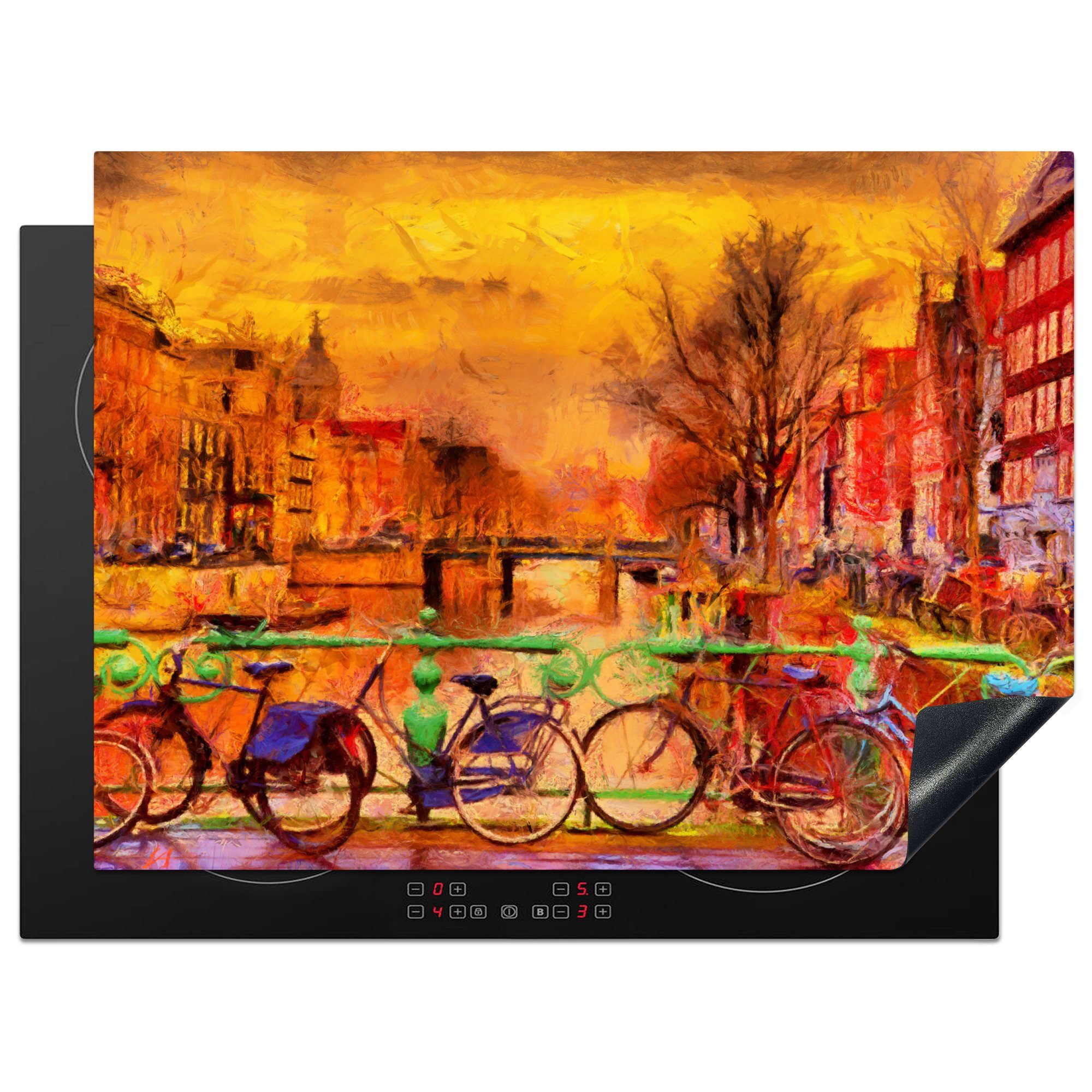 MuchoWow Herdblende-/Abdeckplatte - - - Amsterdam Fahrrad Öl, Arbeitsfläche Ceranfeldabdeckung - nutzbar, cm, Gracht tlg), 70x52 Vinyl, Mobile Gemälde (1