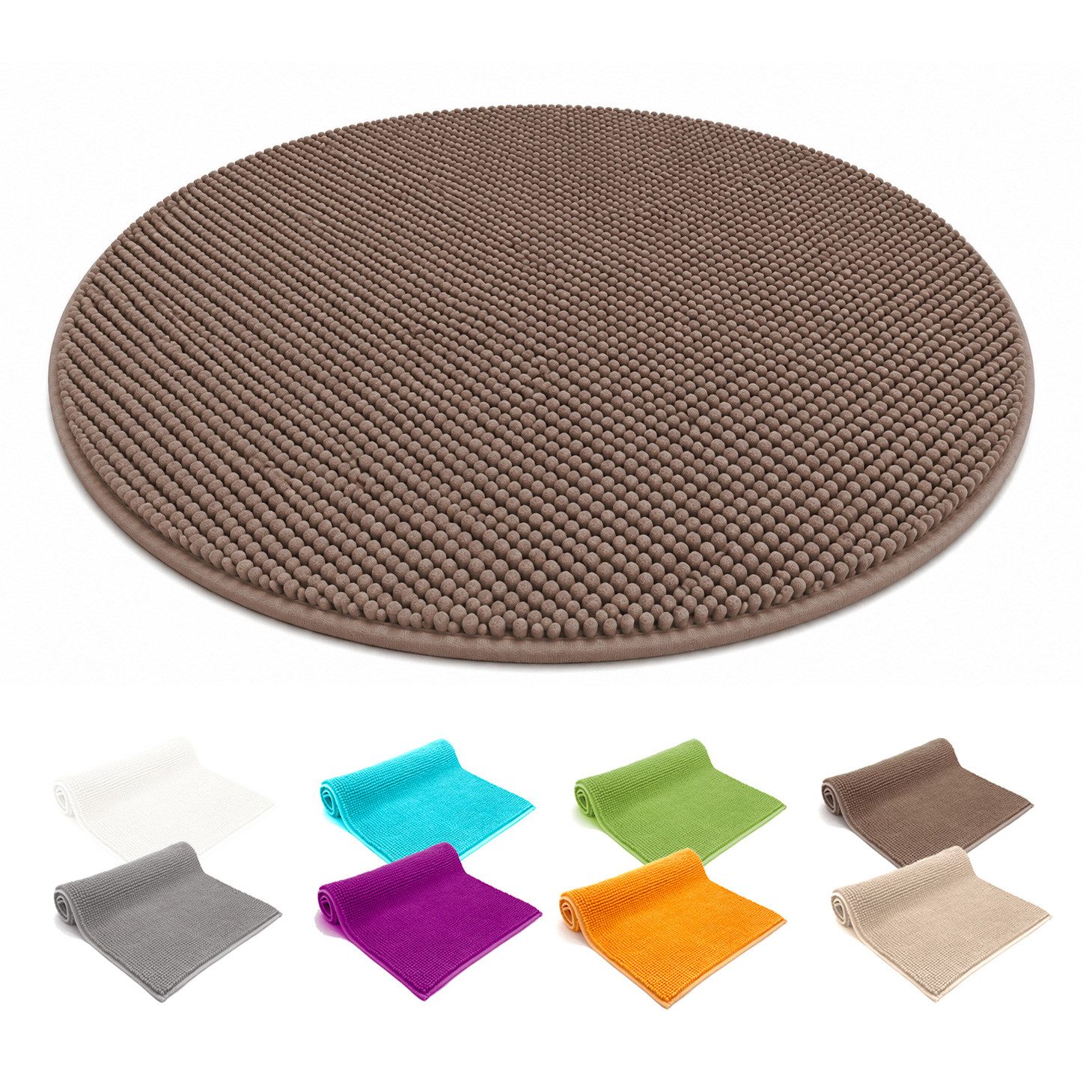 heimtexland Badematte Badvorleger Chenille Badteppich Duschvorleger, rutschhemmend beschichtet, Fußbodenheizung geeignet, schnell trocknend, strapazierfähig, fußbodenheizungsgeeignet, rutschfest, saugstark, Polyester, rund, Rund 60 cm, Hochflor, super weich, extrem saugfähig, Maschinenwäsche