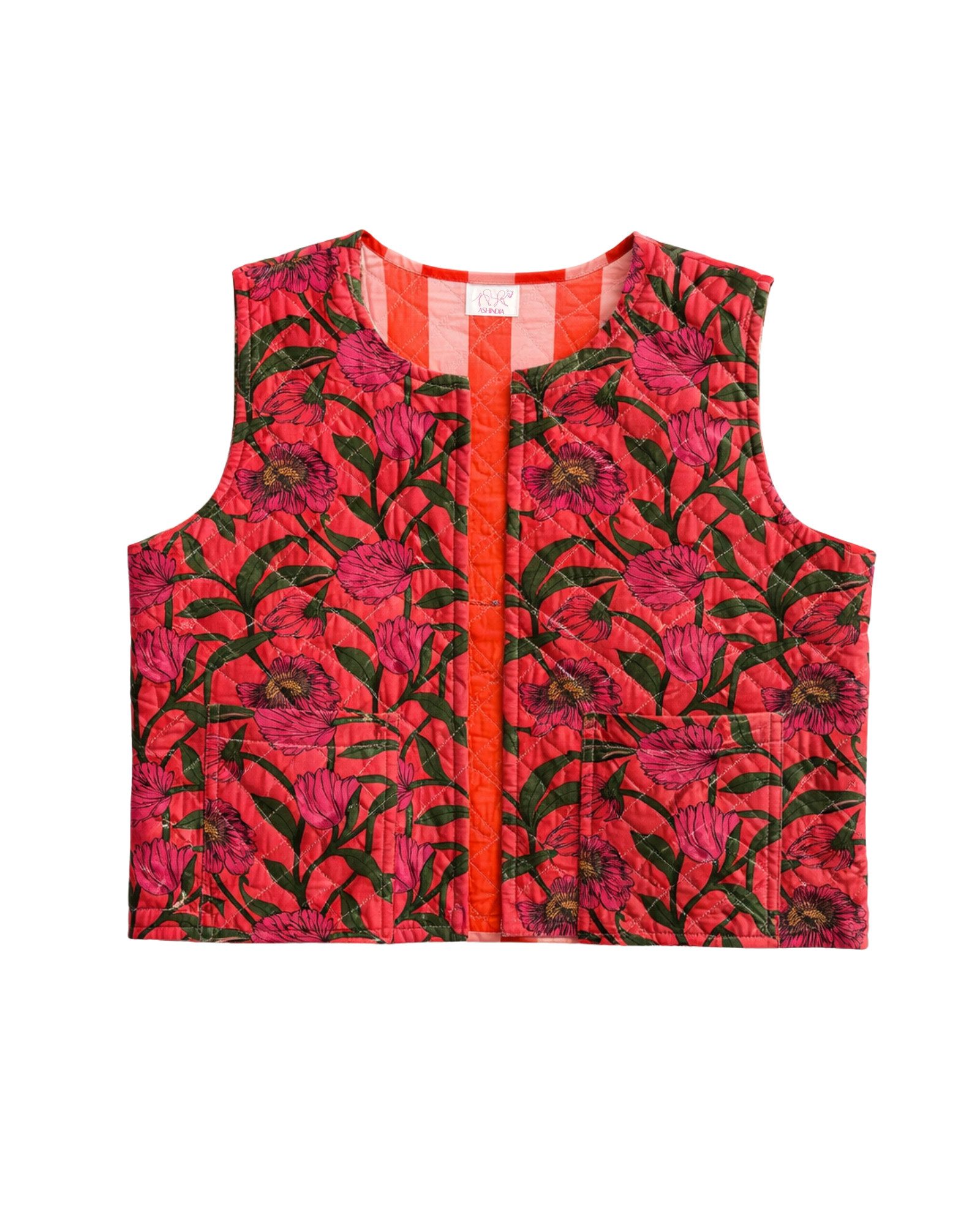 ASHINDIA Steppweste Samt Damen 100% Baumwolle Boho Ethno Onesize Muster