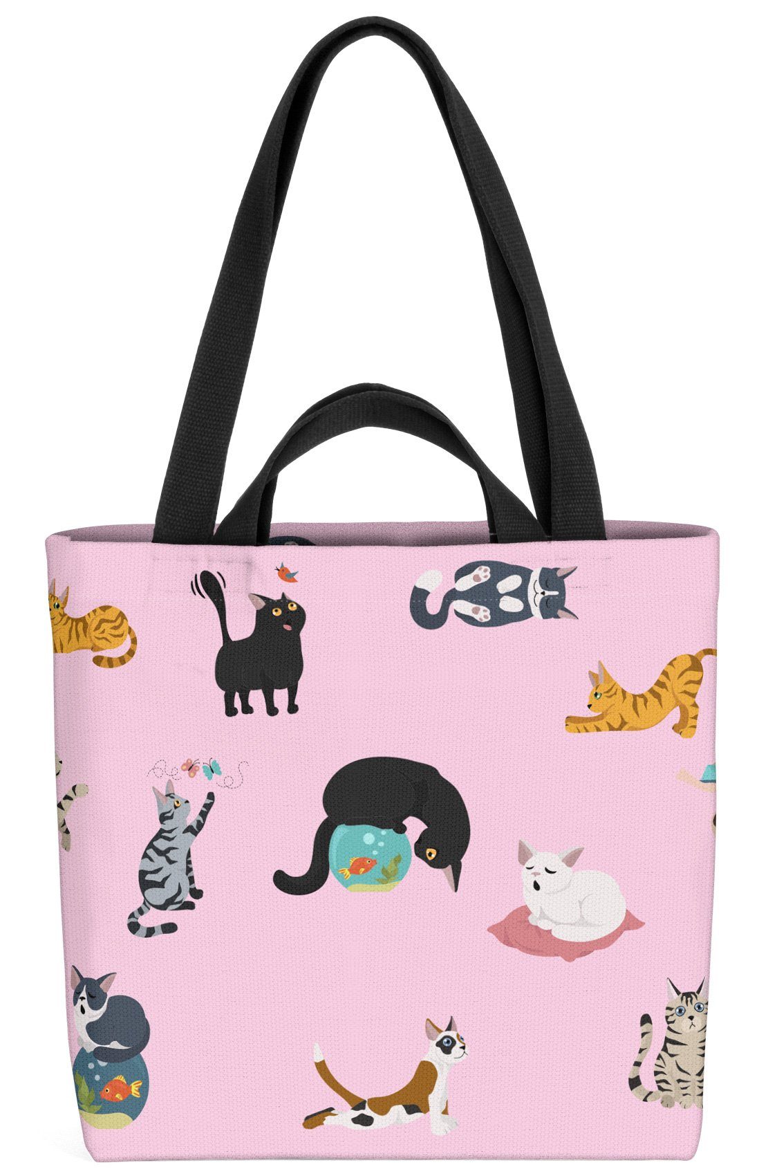 VOID Henkeltasche (1-tlg), Katzenbande rosa Katze Kätzchen Tier Haustier Kartäuser Scottish grau Fe