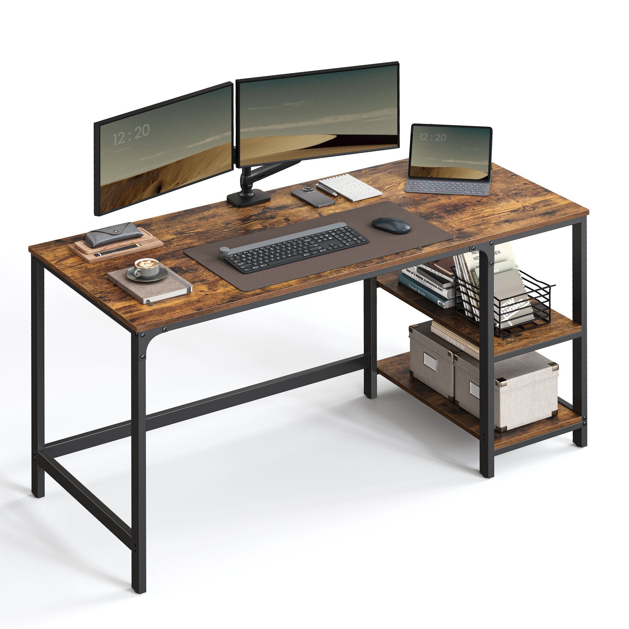 VASAGLE Schreibtisch Computertisch, 140x60x75cm, Bürotisch, mit 2 Ablagen | Jugendschreibtische