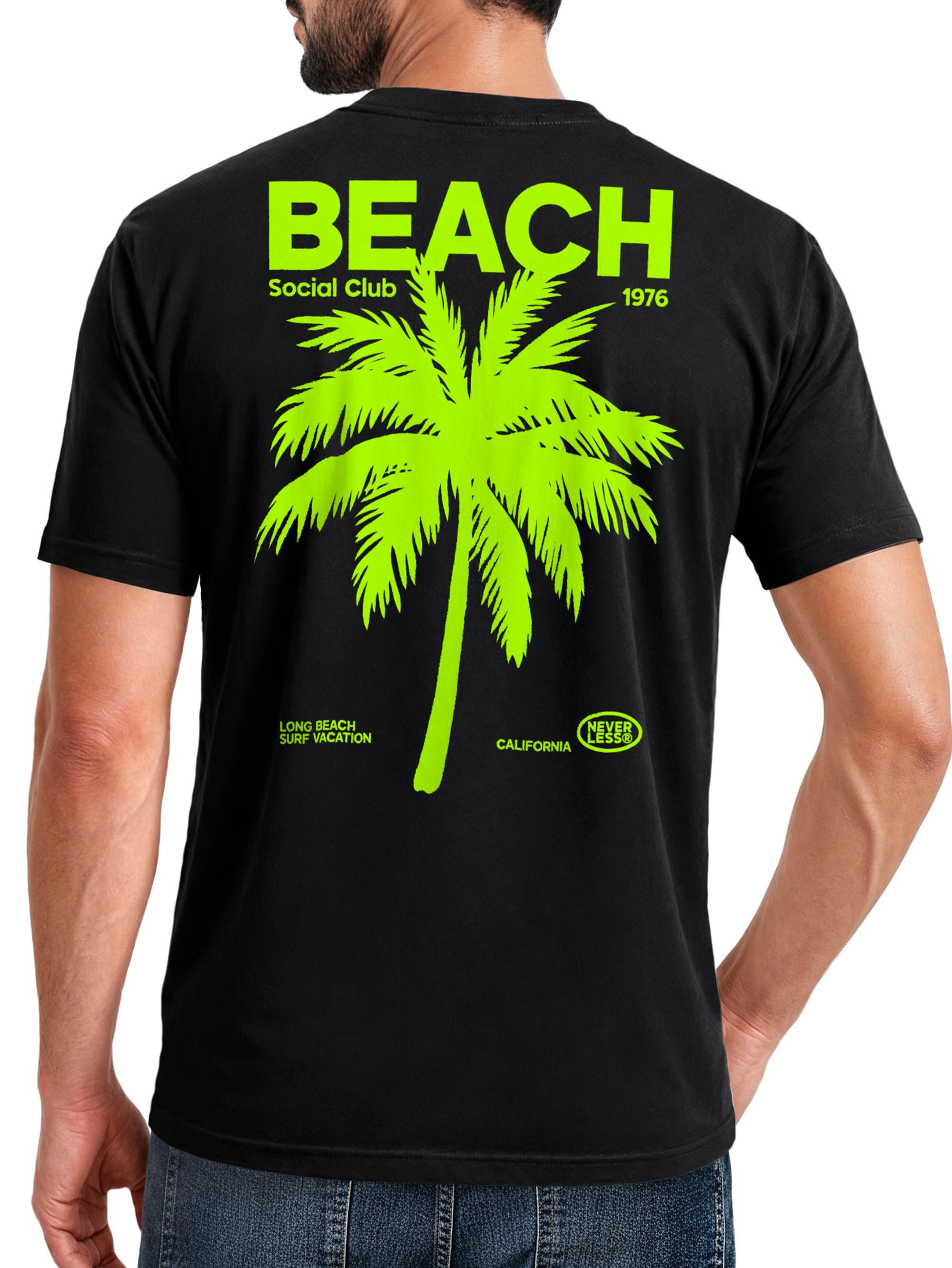 Print-Shirt Herren T-Shirt Backprint Sommer Funshirt mit Palmen Print Retro