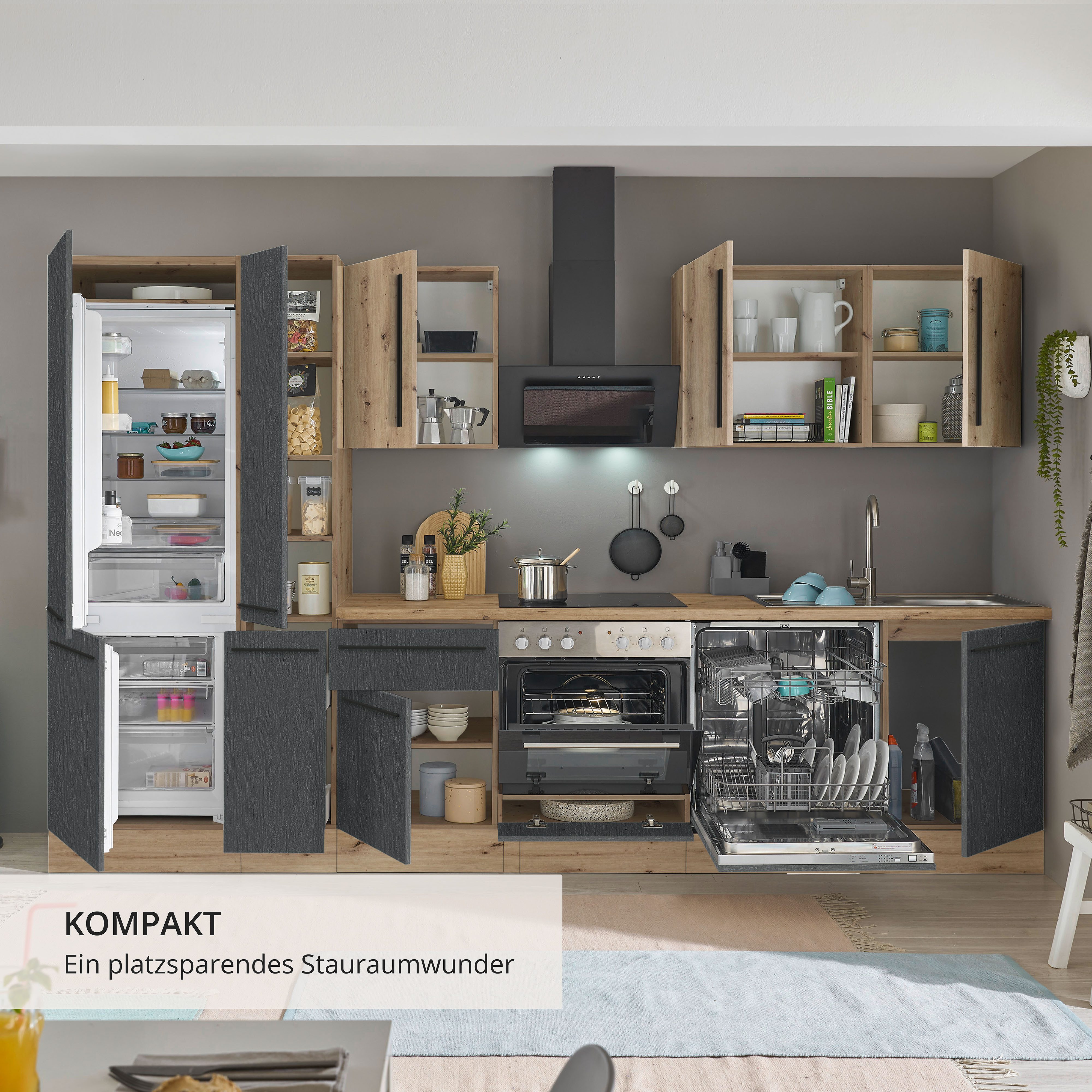 KOCHSTATION Küchenzeile Florida, Breite 310 cm, wahlweise mit E-Geräten,Softclose für Türen/Schubkästen