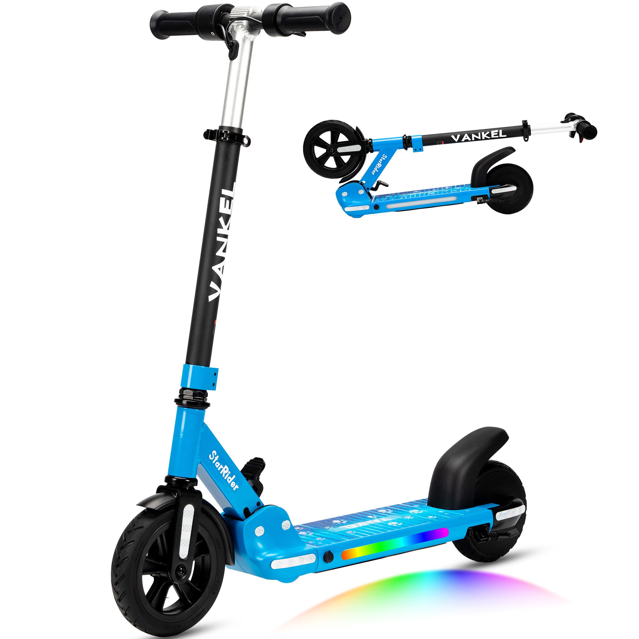 Vankel E-Scooter Faltbarer E-Scooter für Kinder ab 6 Jahren, bis 14 km/h, 150 W, (faltbar, für Jungen und Mädchen, max. 50kg, Aluminiumrahmen), 6,5 kg leicht, höhenverstellbar für ca. 110–160 cm