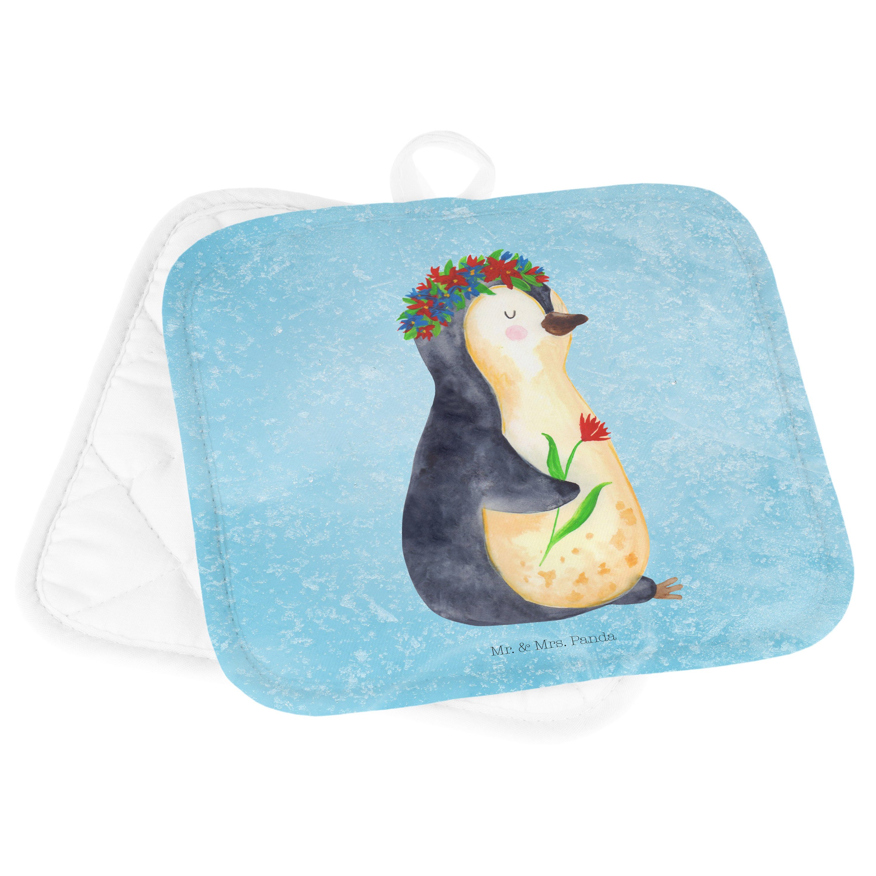 Mr. & Mrs. Panda Topflappen Geschenk, Eisblau (1-tlg) Pinguin Blumenkranz Blumenliebe, - Ofenhandschuh, 