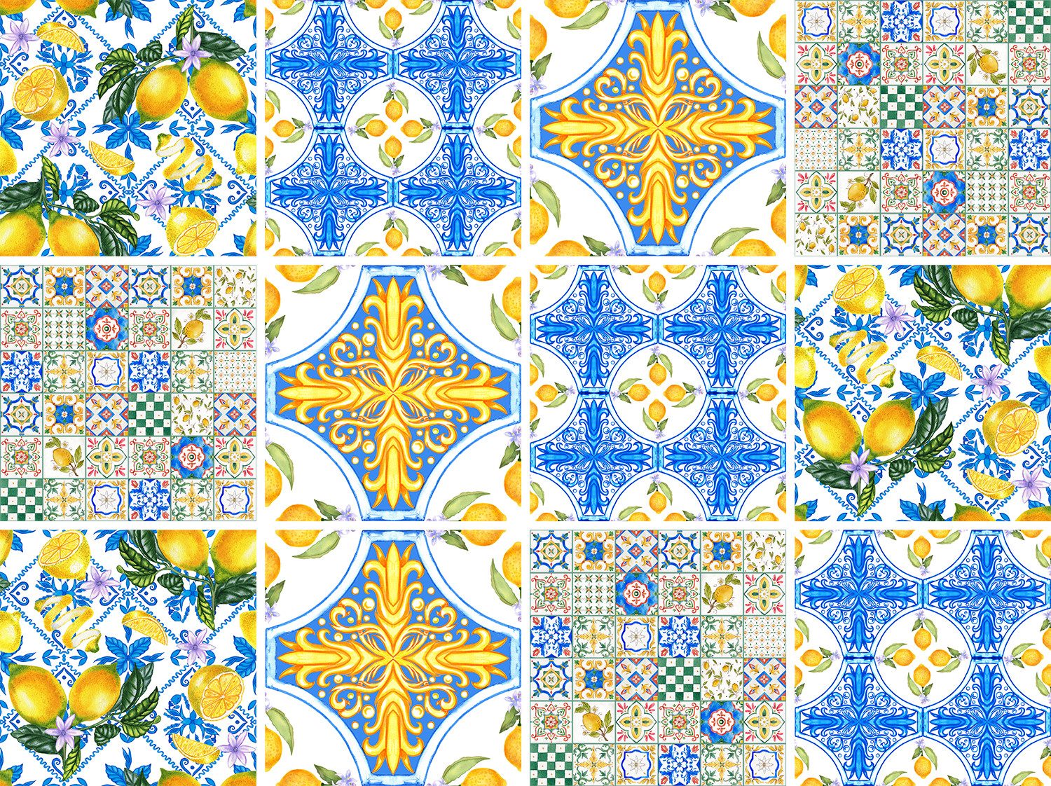 Thumbnail - queence Fliesenaufkleber Zitronen und Ornamente (12 St), selbstklebend, 12er Set