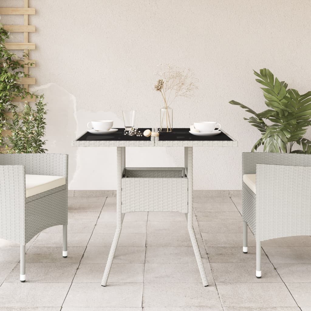 furnicato Gartentisch PE-Rattan 80 x 80 x 75 cm Weiß (1-St), UV-beständiger Outdoor-Tisch mit Hartglasplatte für die Terrasse
