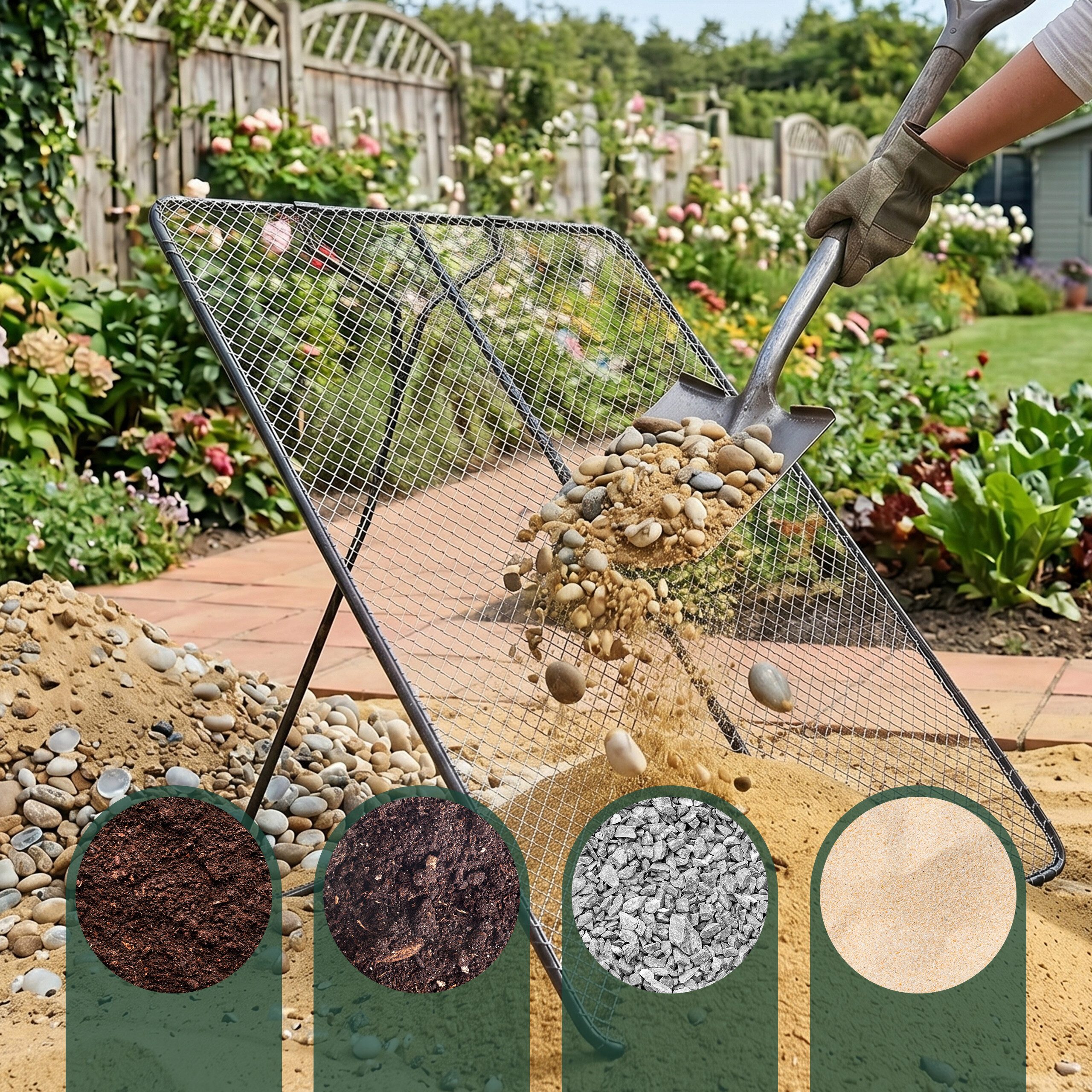 relaxdays Gartensieb Durchwurfsieb 100 x 80 cm, Stahl, (1-St), anthrazit., 20 x 20 mm – Bild 2 von 5