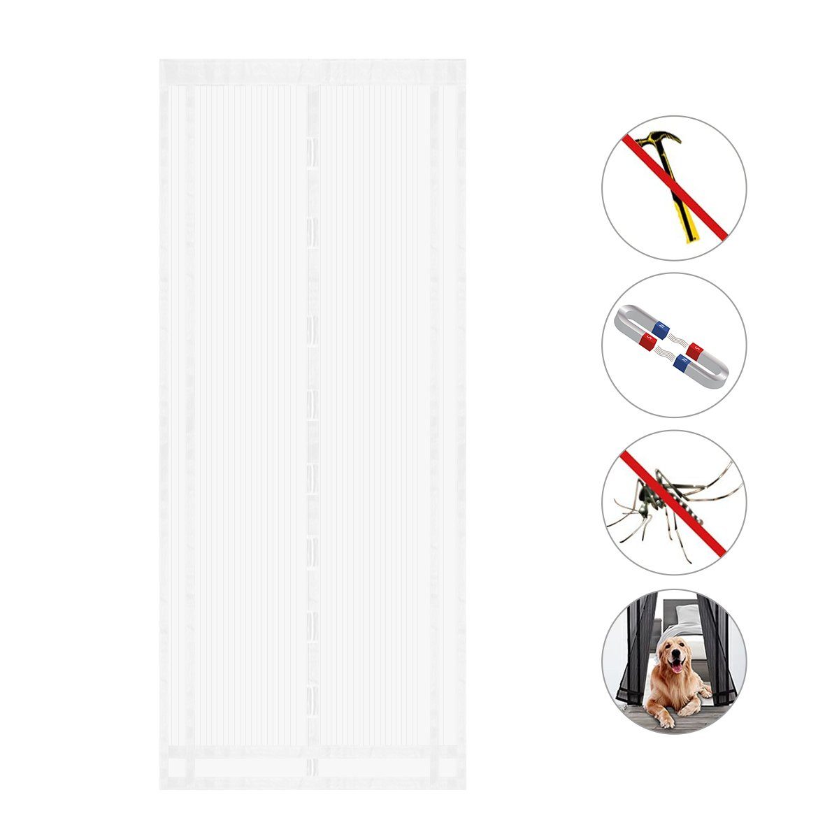 Sekey Insektenschutz-Tür Magnet Fliegengitter Tür Zuschneidbar, Türvorhang ohne Bohren, 220x100cm für Balkontür, Kellertür, Terrassentür durch Weiß