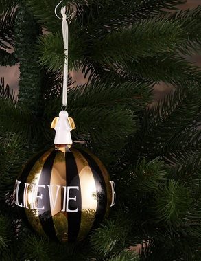 BRUBAKER Weihnachtsbaumkugel Premium Weihnachtskugel Believe Gold Schwarz - 10cm Baumkugel aus Glas (1 St), Christbaumschmuck mit Engel Porzellan-Figur - Christbaumkugel aus Glas