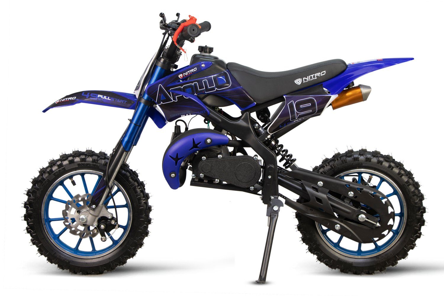 49cc Crossbike 1 Gang Nitro Dirt-Bike Motors Pocket Dirtbike Blau Minicross 10" Apollo Pocketbike,