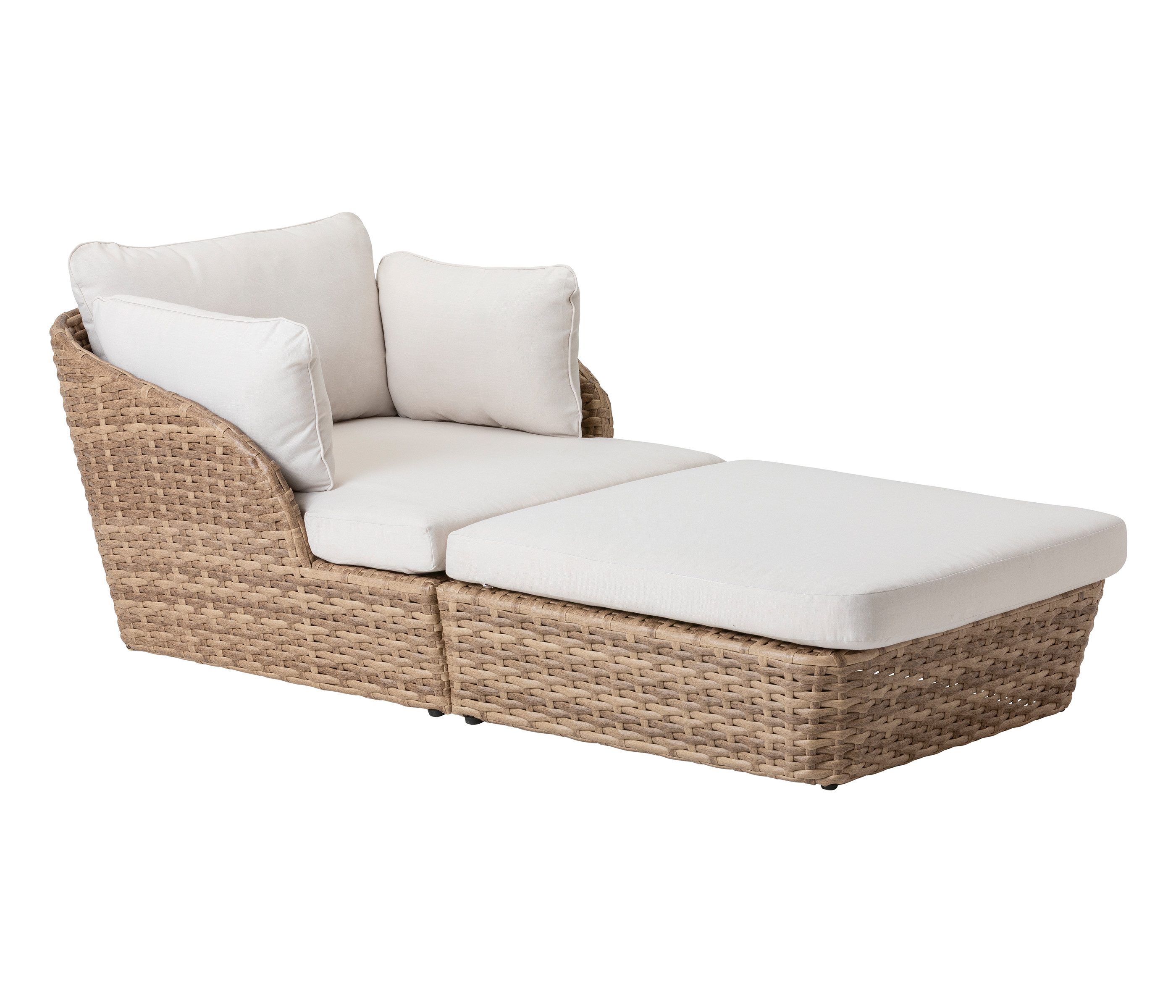 Dehner Gartenliege Tulum, 103 x 66 x 200 cm (B/H/T), Sitzhöhe 37 cm, braun / weiß, gemütliche Sonnenliege inkl. wasserabweisendem Polster, 2-teilig