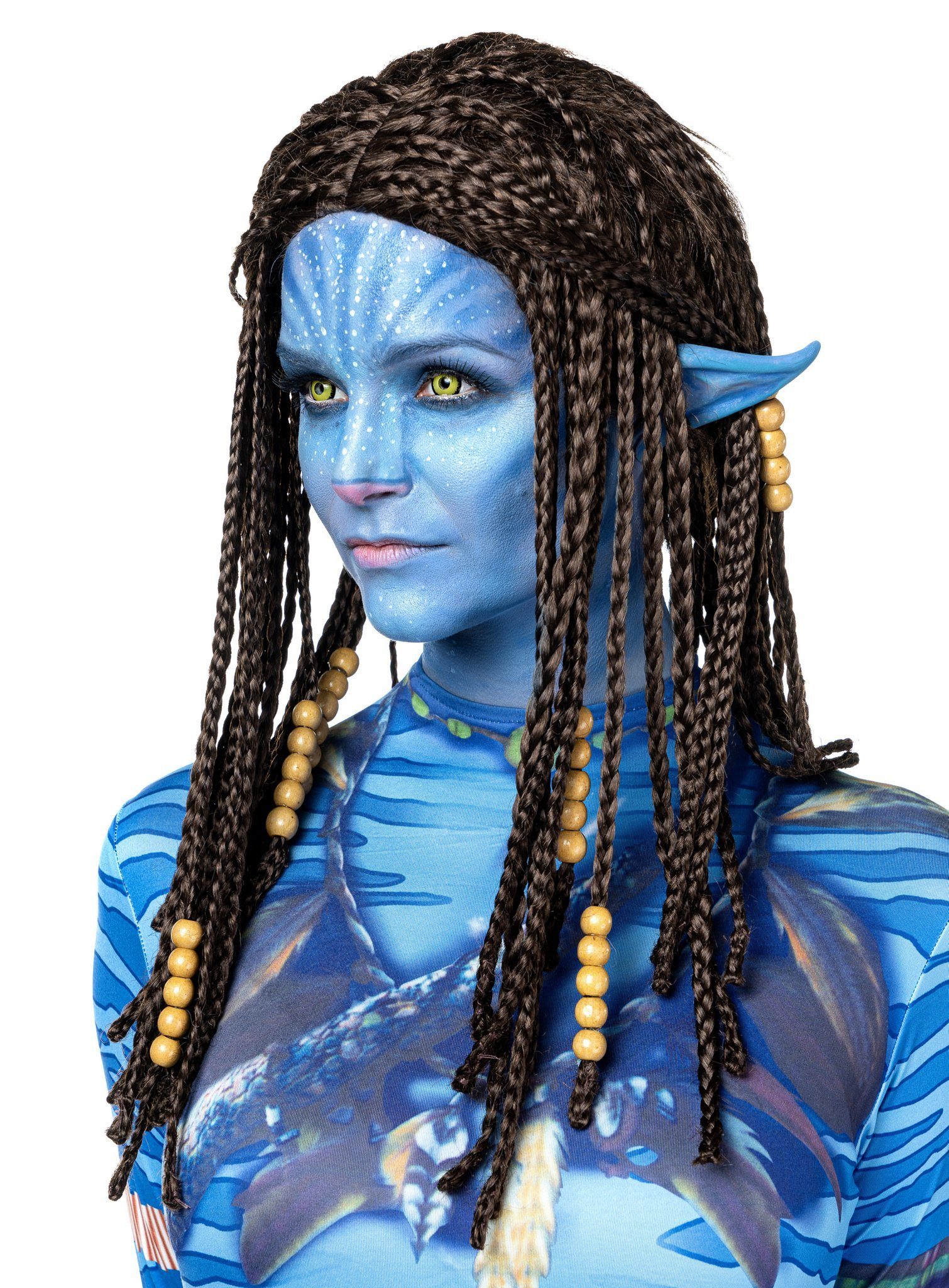 Metamorph Kostüm-Perücke Blaue Stammeskriegerin Perücke für Faschingskostüm, Dunkelbraune Langhaar-Perücke aus zahlreichen geflochtenen Zöpfen