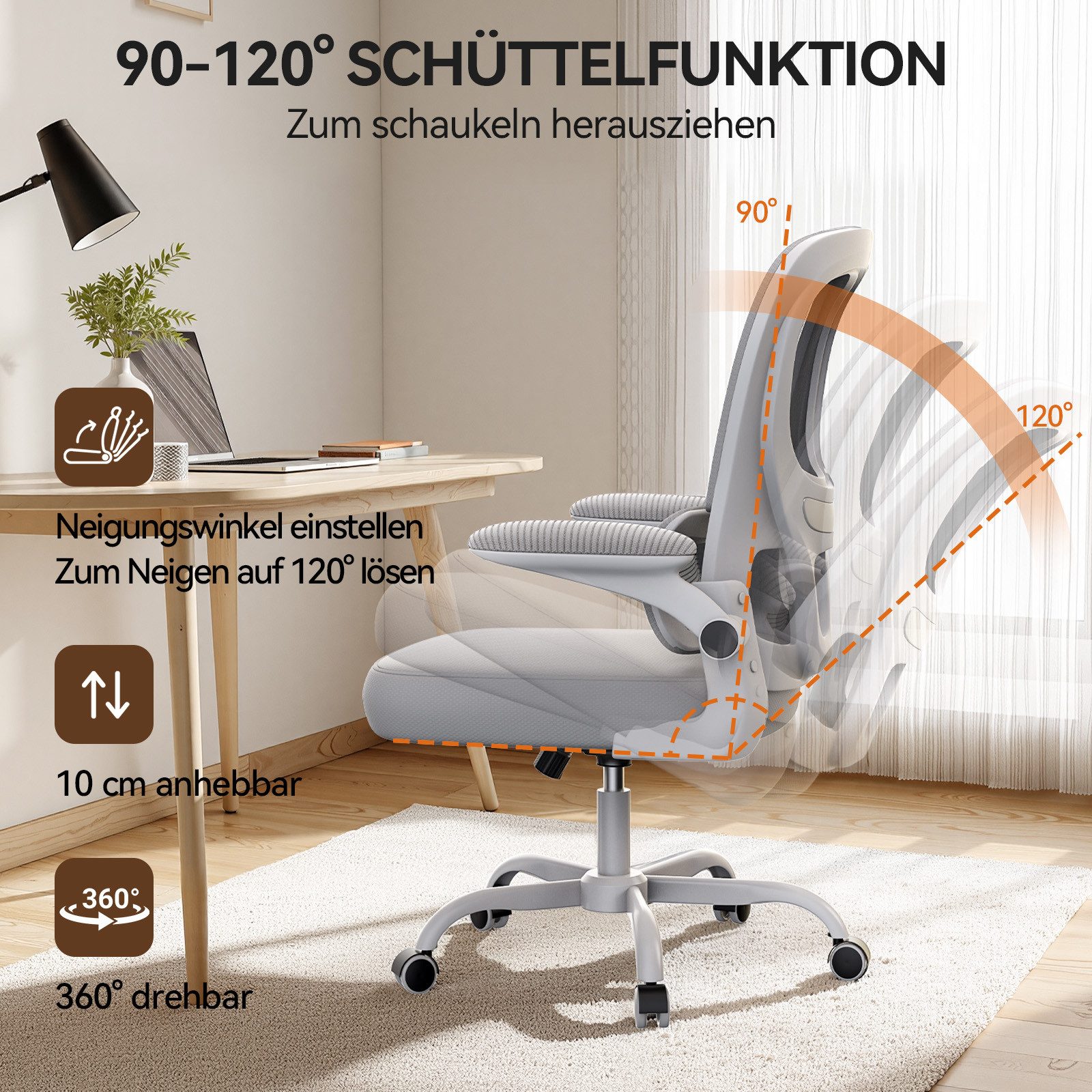 ZAISZE Bürostuhl 280G Netz Sitz Gaslift 2-Stufe Geräuschlose Rollen Ruhe & Effizienz (Set), Nylonrad, Fünf-Klauen-Stütze – Bild 4 von 5