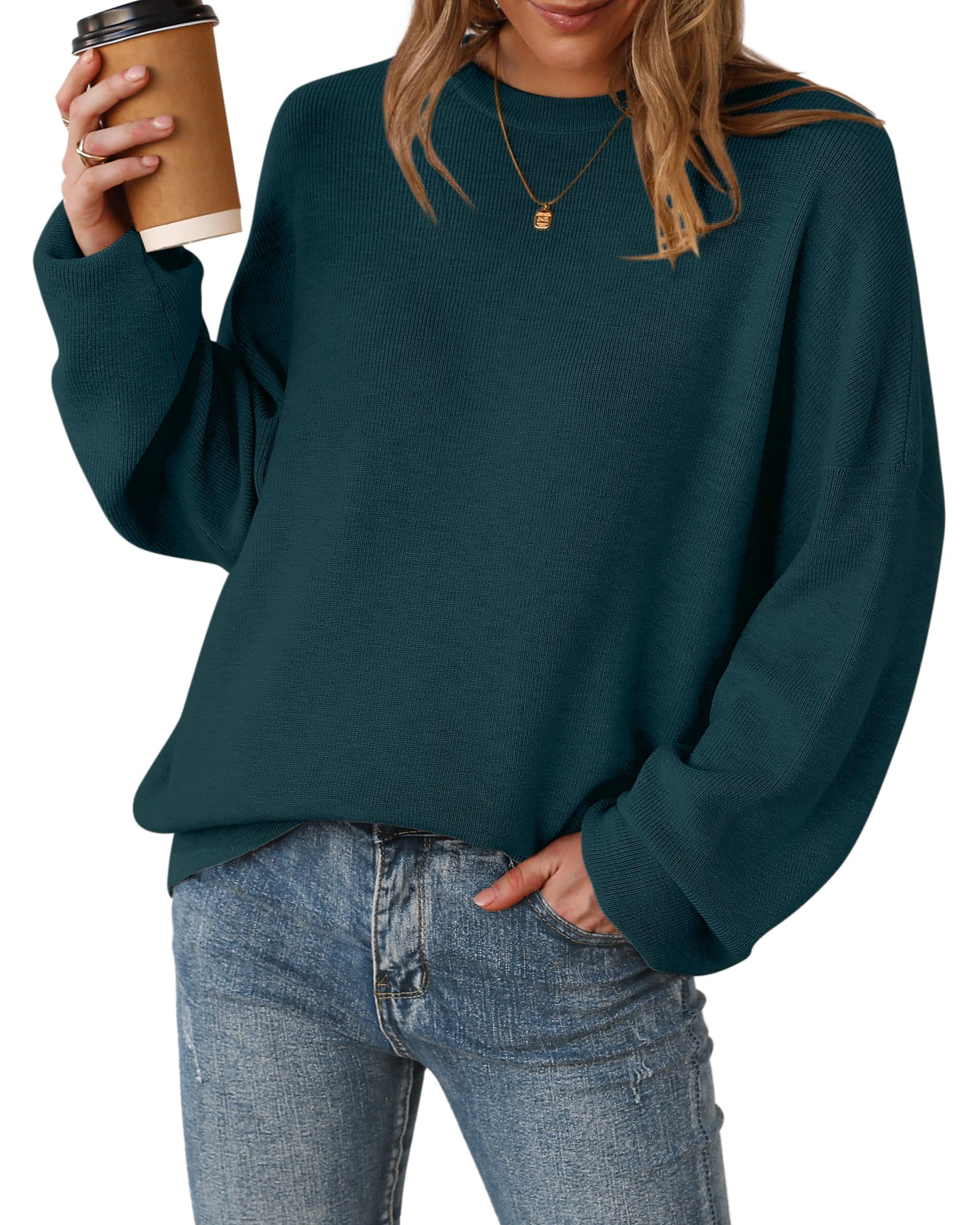 Arach&Cloz Strickpullover Arach&Cloz Damen Pullover Langarm Wolle Blend Rundhalsausschnitt Strickpullover Oversized Oberteile Strick Tops