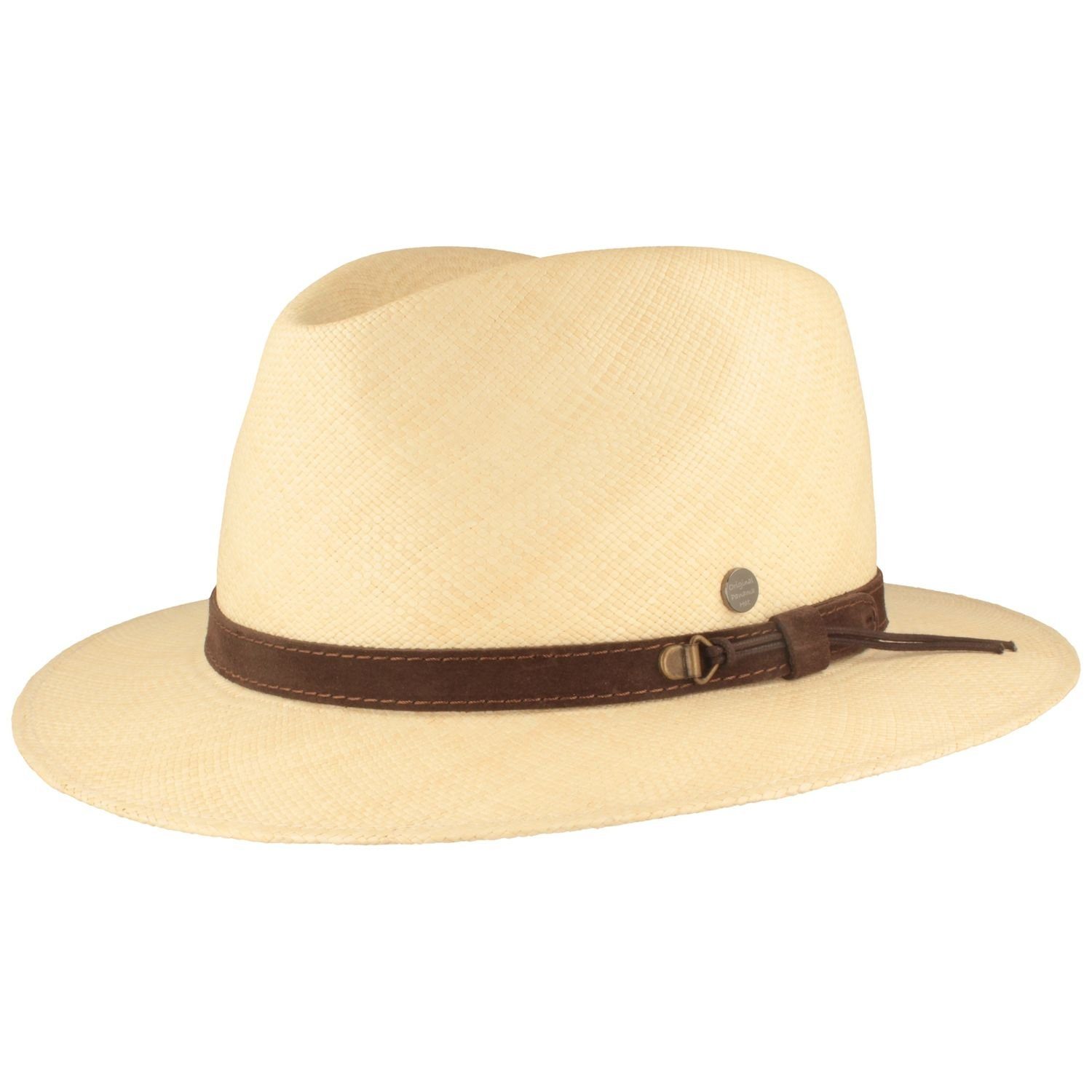 Breiter Strohhut Schmaler Panama Hut mit Lederband & UV-Schutz 50