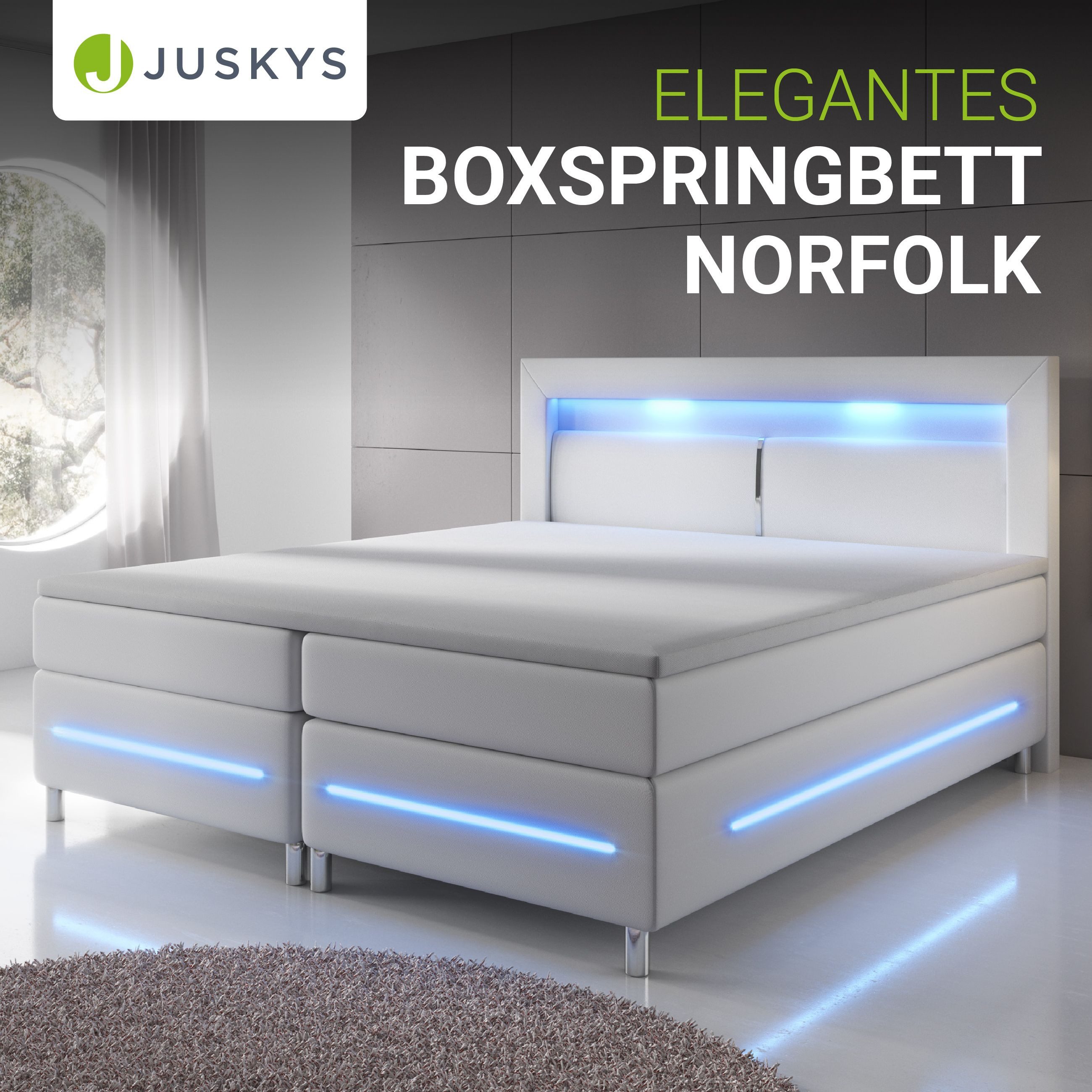 Juskys Boxspringbett Norfolk, 200 x 200 cm, Bett mit Federkernmatratze, Top günstig online kaufen