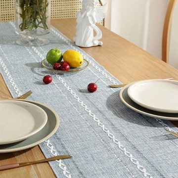 Juoungle Tischläufer Tischläufer 160*33 cm waschbares Tischdekoration Table Runner Quasten