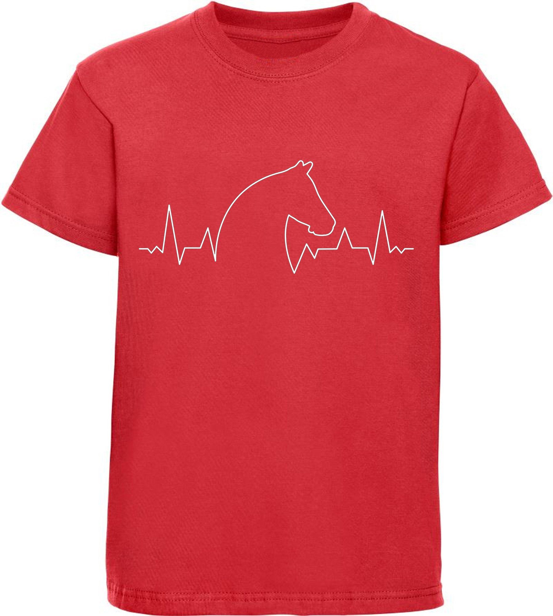 MyDesign24 Kinder mit T-Shirt Herzschlaglinie Pferdekopf Print-Shirt i154 bedrucktes rot Baumwollshirt mit Aufdruck,