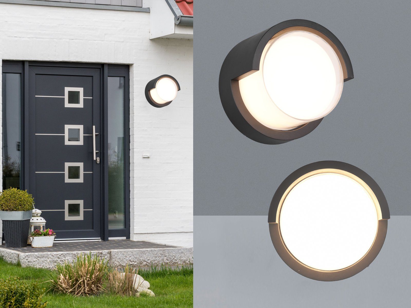 meineWunschleuchte LED Außen-Wandleuchte, LED fest integriert, Warmweiß,  2er Set Außenbeleuchtung Hauswand Carport Terrassenleuchten Ø 15cm