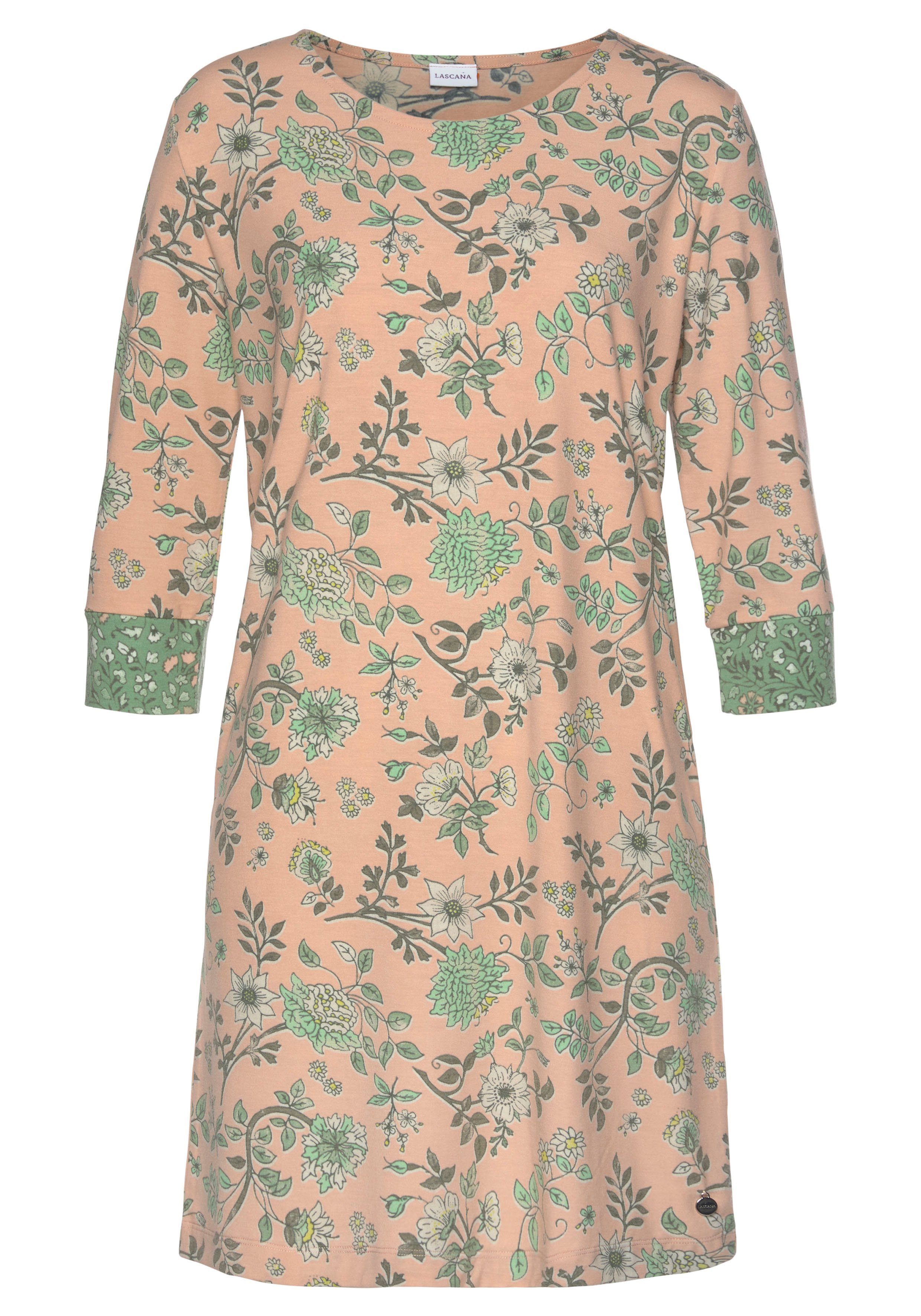 LASCANA Nachthemd im Blumen Allover-Druck nude-schilfgrün