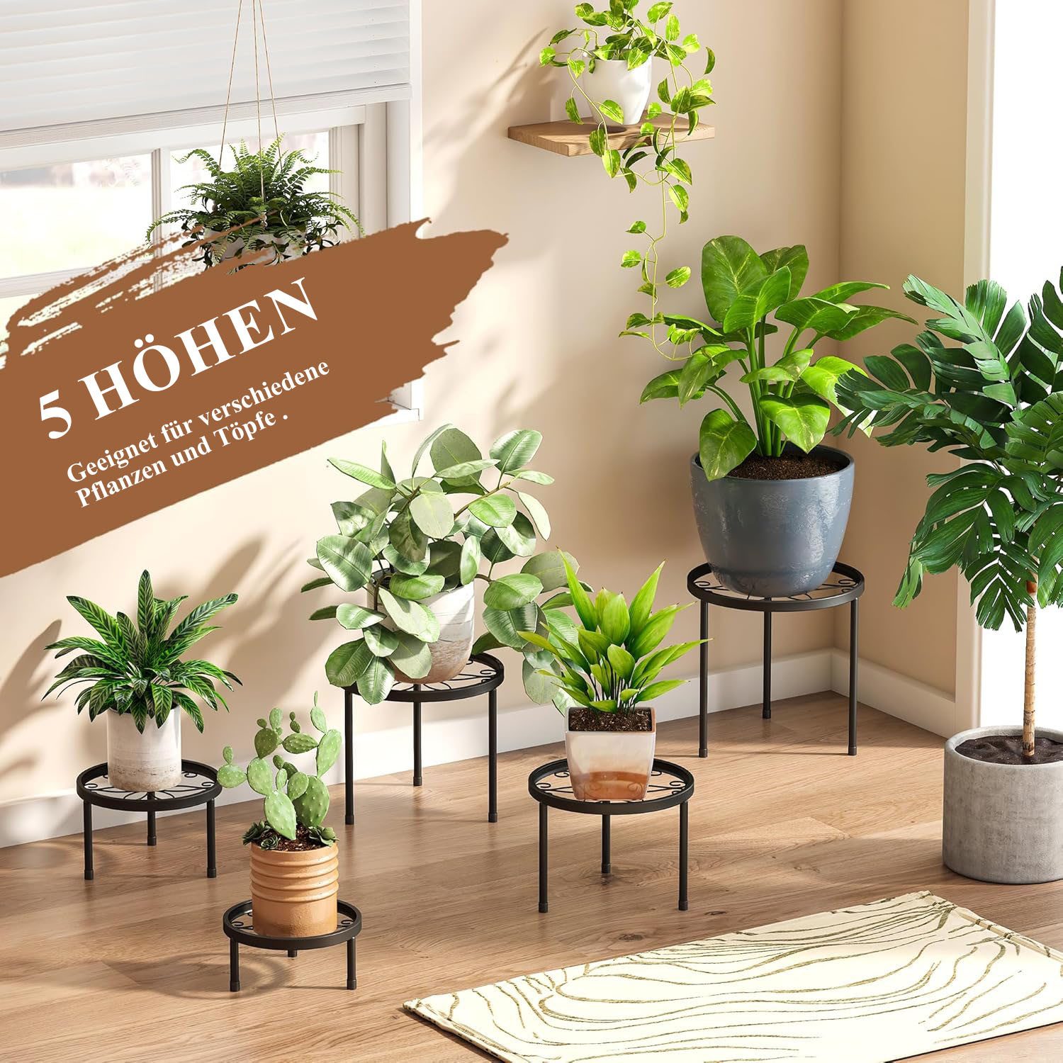 SURFOU Blumenständer 5er-Set Pflanzenständer Blumenhocker Pflanzenregal Blumenregal (aus Metall für Innen Außen Garten Pflanzen Blumentopf Ständer, für Pflanzen – Bild 5 von 5