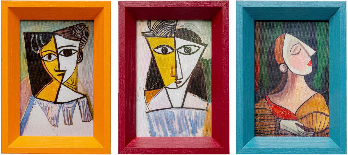 Kare Design Bild mit Rahmen Gerahmtes Bild Portrait Cubism 13x18cm, (Set, 3 St)