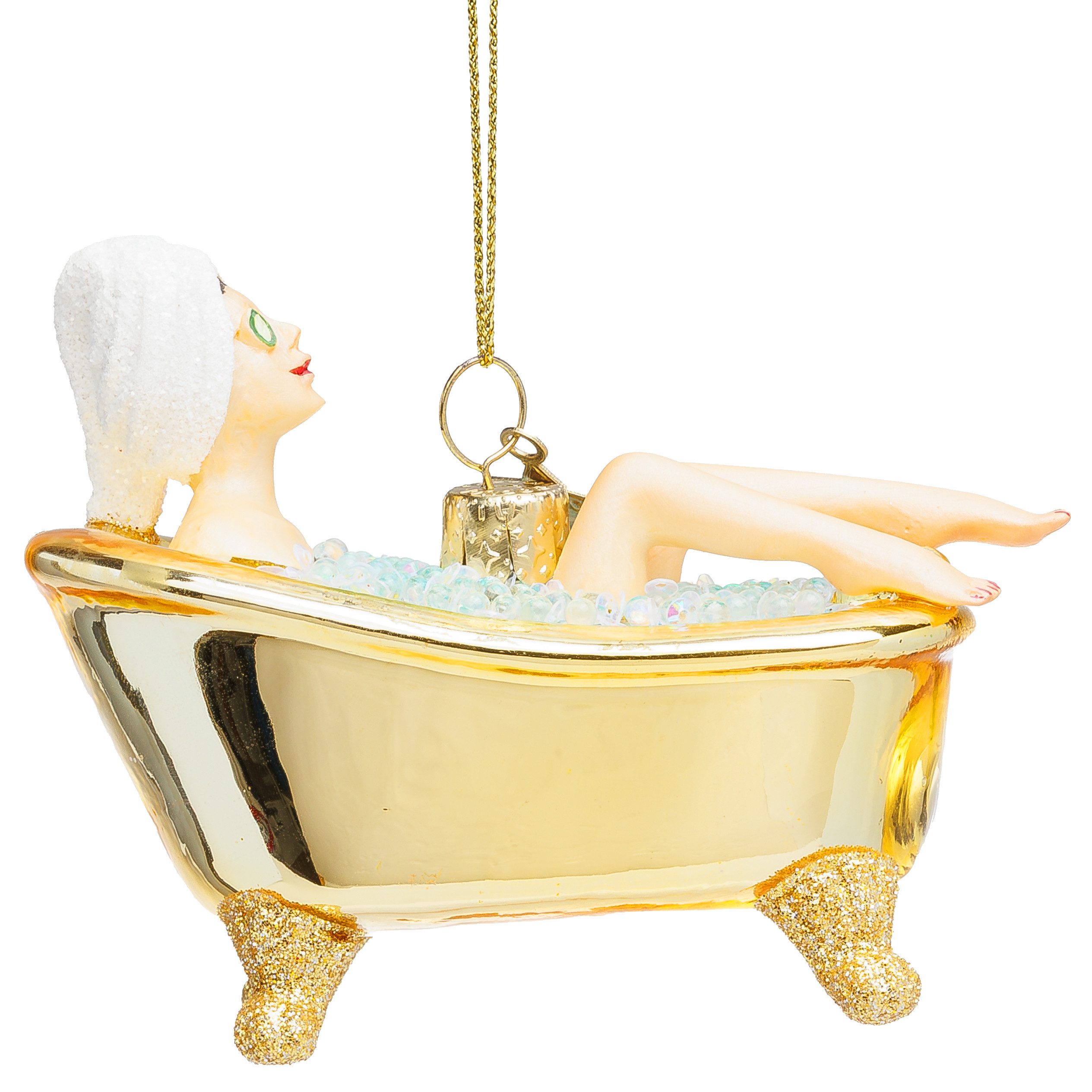 SIKORA Weihnachtsbaumkugel Badewannen Girl besondere Weihnachtskugel Glas Anhänger – BS050, Christbaumschmuck Deko - traditionell, witzig & außergewöhnlich