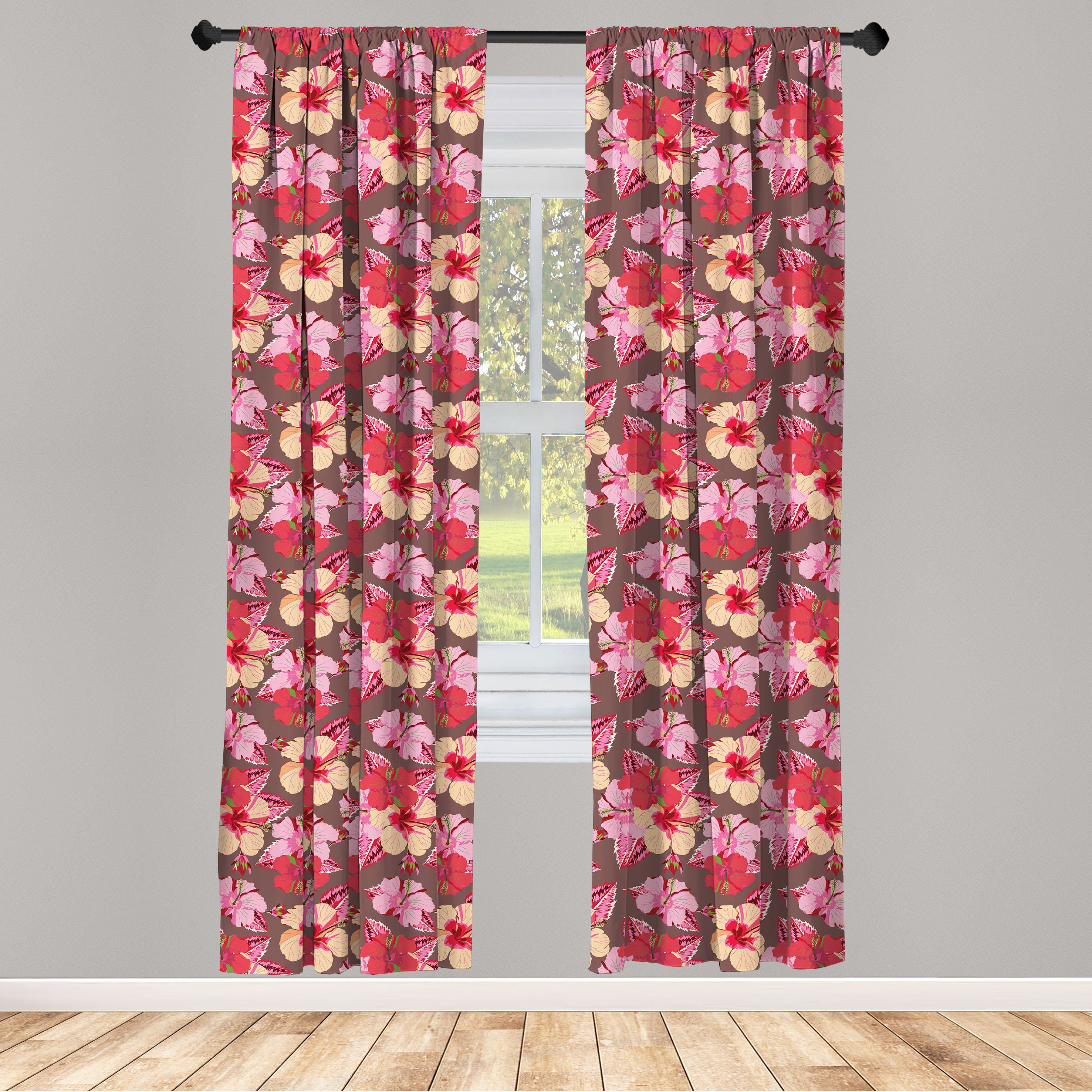 Gardine Vorhang für Wohnzimmer Schlafzimmer Dekor, Abakuhaus, Microfaser, Blumen Tropical Pinkish Blüten