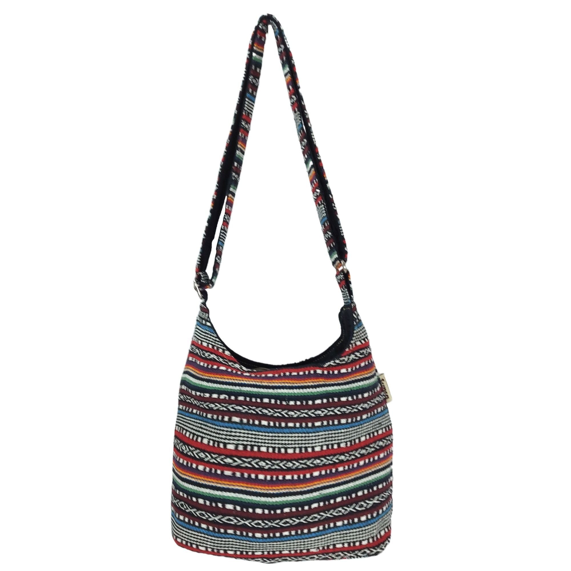 Crossbody Crossover, Hobo Tasche, nachhaltige Streifen schwarz/bunt Leicht Hobo Umhängetasche Sunsa Vegane