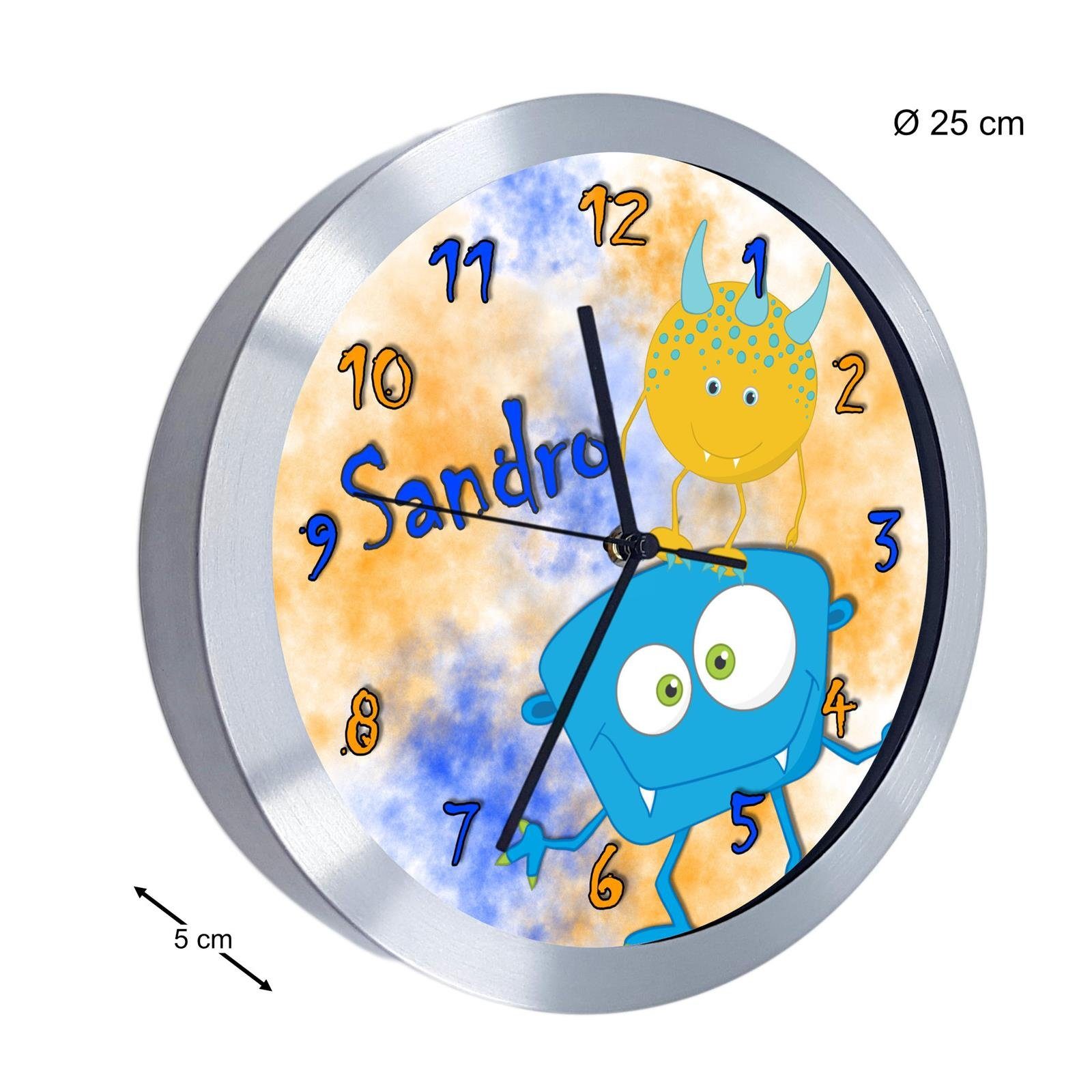 personalisiert Funkwanduhr Wanduhr Kinderzimmer Monster Kinder CreaDesign