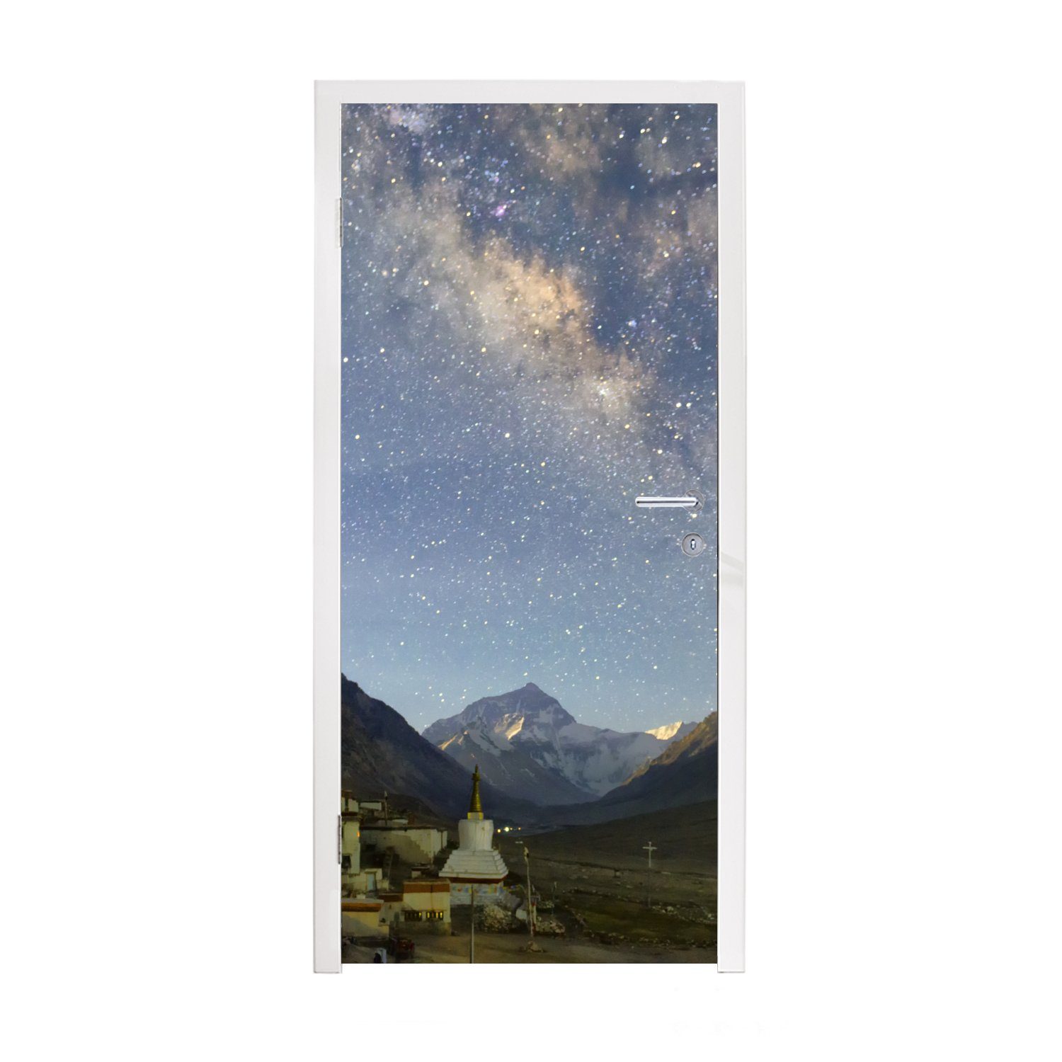 Sternenhimmel bedruckt, Matt, Berge Türaufkleber, - Türtapete für 75x205 Tür, MuchoWow Tibet, - (1 Fototapete cm St),
