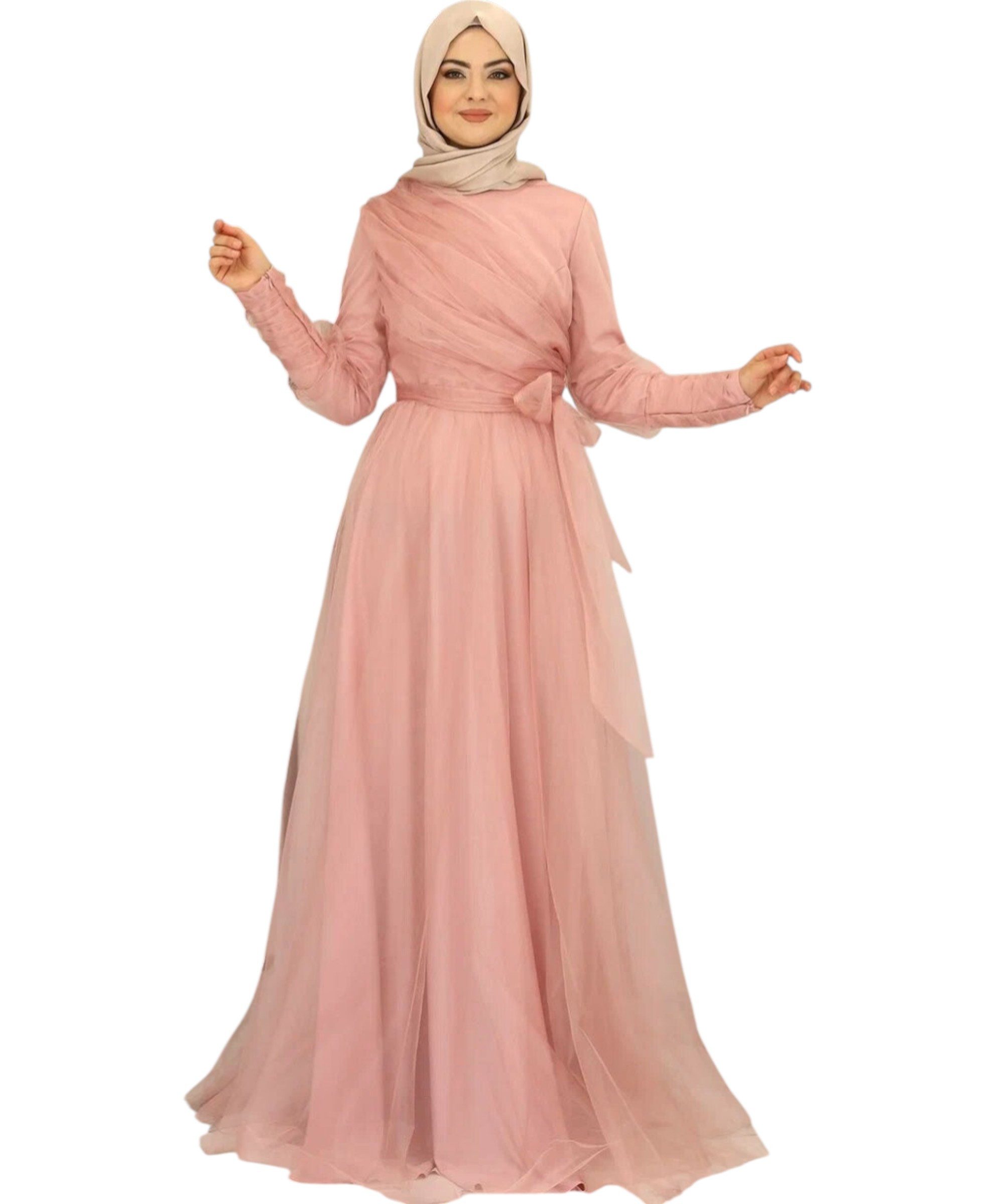 Modavitrini Tüllkleid Maxikleid langarm Abendkleid festlich elegant mit Gür günstig online kaufen