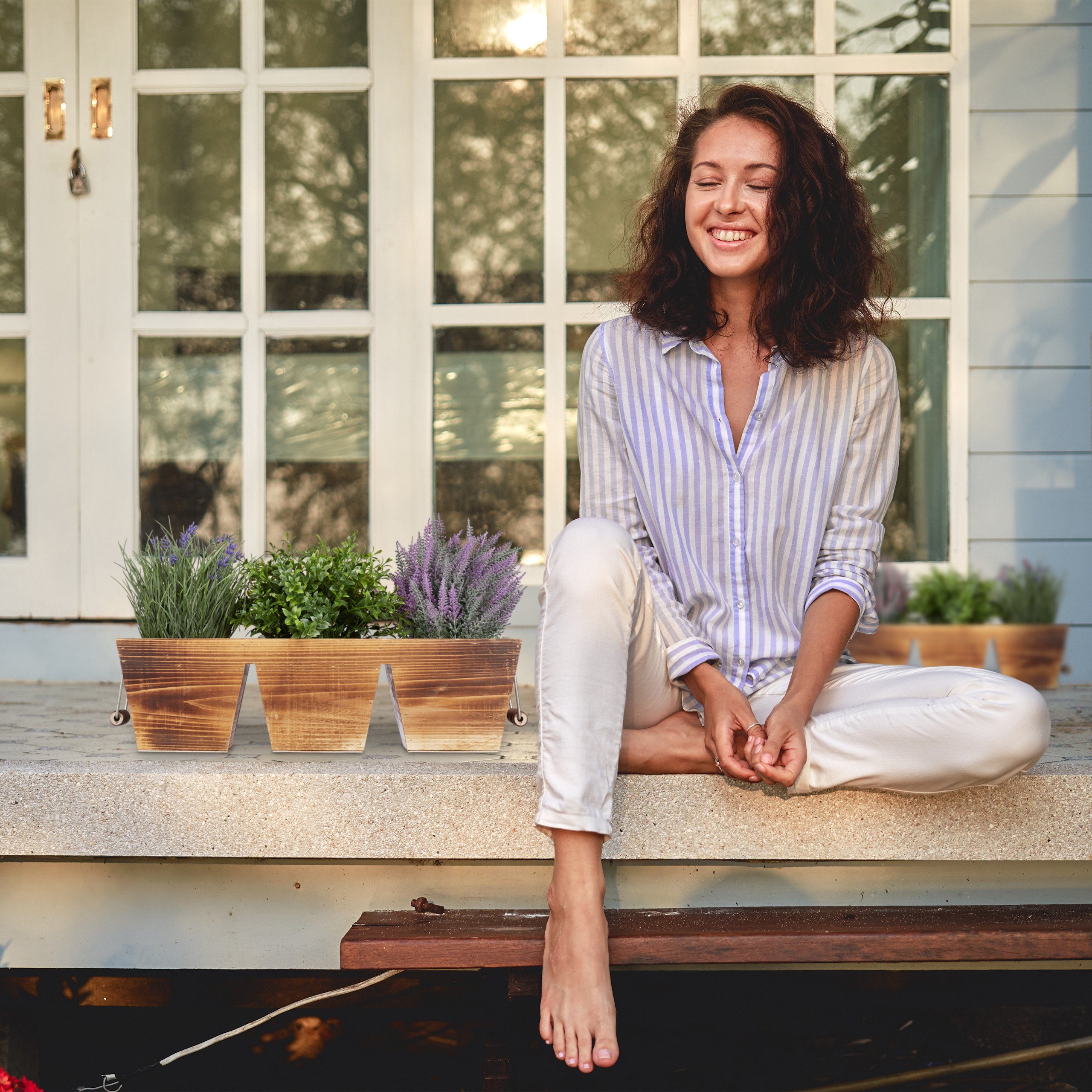 relaxdays Blumenkasten Holz Blumenkasten mit 3 günstig online kaufen