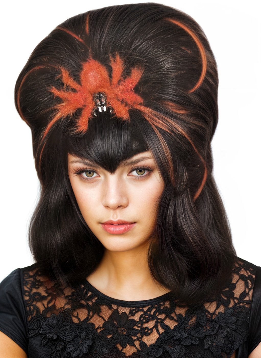 Metamorph Kostüm-Perücke Vampirperücke mit Spinne - für Halloween Kostüm, Retro-Turmfrisur für düstere Damen