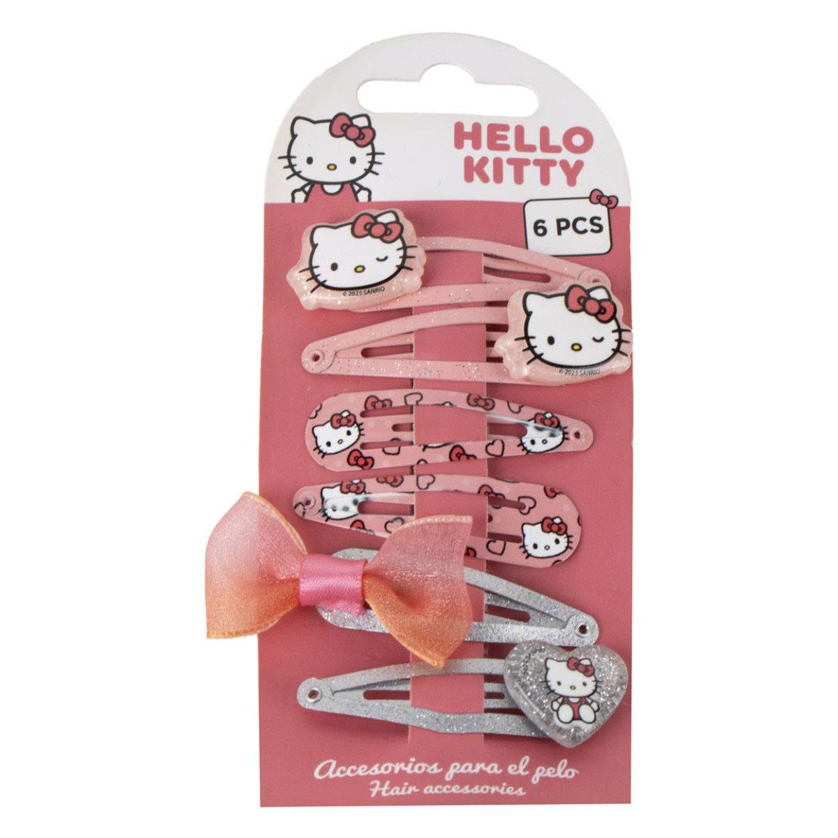 Cerda Haarclip Hello Kitty 6-Stück Haaraccessoire für Alltag & Party, 6-tlg.