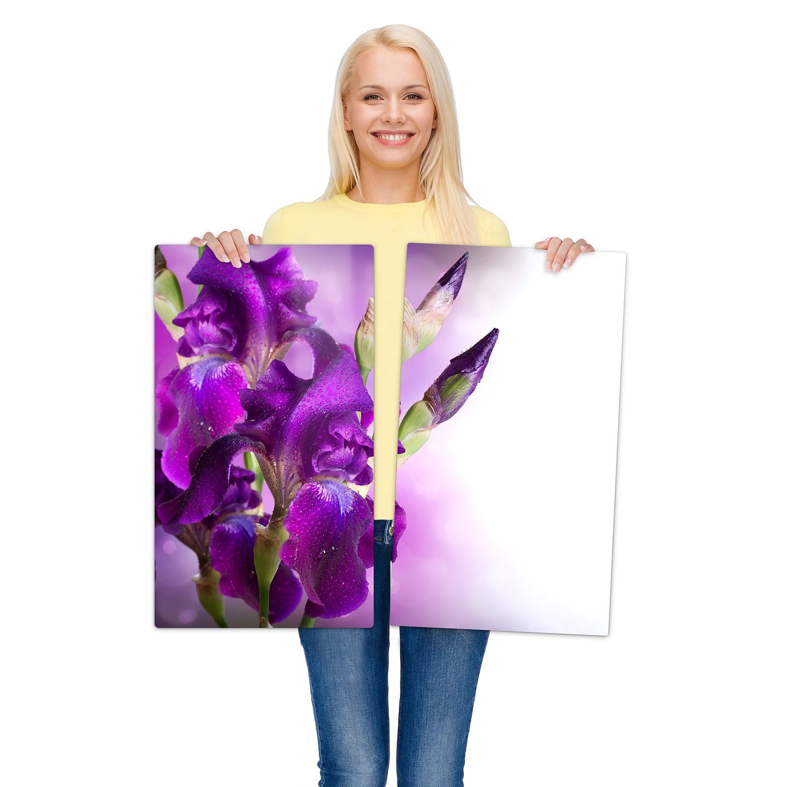 aus Violett Primedeco (2 Blüten, Herdabdeckplatte Glas, Glas Spritzschutz tlg) Herd-Abdeckplatte blühende