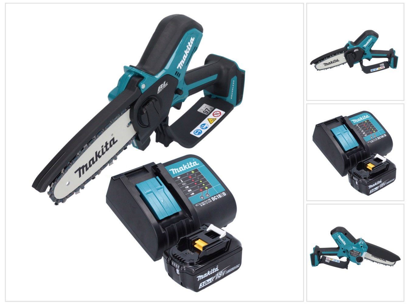 Makita Akku-Kettensäge DUC 150 SF 18 V 15 cm Brushless + 1x Akku 3,0 Ah + Ladegerät
