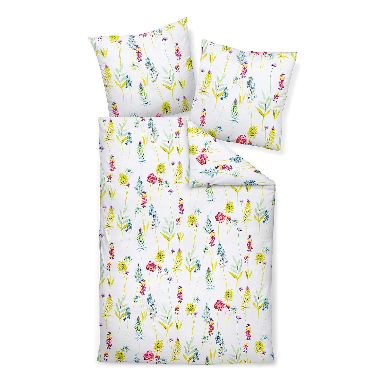 Janine Постельное белье Janine Mako Satin Постельное белье Palermo 31161-09 Weiß Bunt Blumen 135x200, Mako Satin, 2 teilig, Klimaneutrale Herstellung, Verpackung 100% Recycelbar