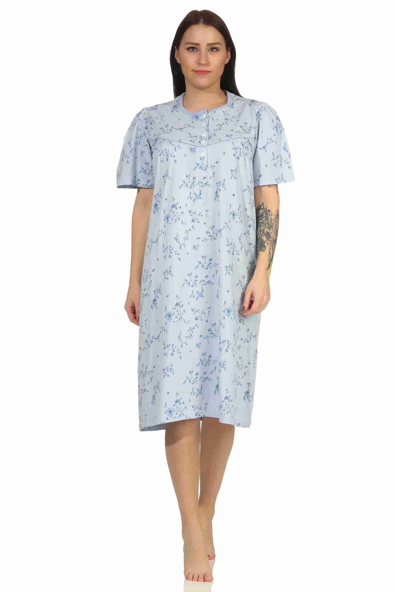RELAX by Normann Nachthemd Frauliches Damen Nachthemd mit Knopfleiste in cm Länge hellblau
