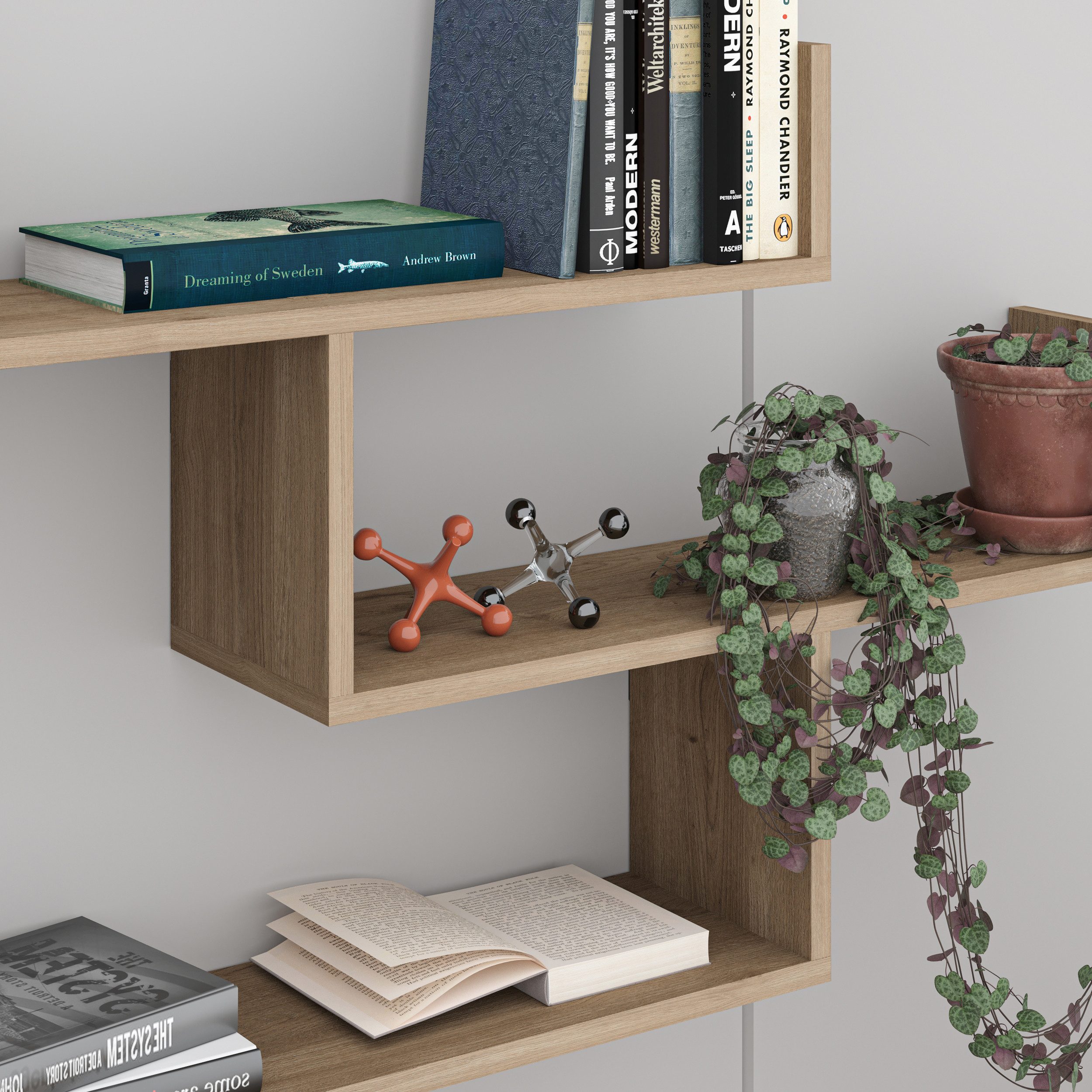 Decortie Bücherregal Tibet, Wandregal Modernes Bücherregal, 119 x 22 x 66,5 cm
