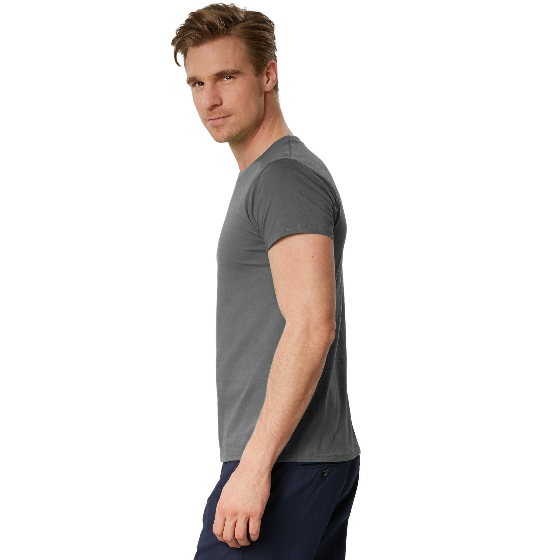 dressforfun T-Shirt Kurzarmtop, Für viele Outfits & Auftritte, Rundhals mit (Freizeitoberteil, Konfektionsgröße M in grau) Einfarbiges T-Shirt für Männer, Feste – Bild 3 von 5