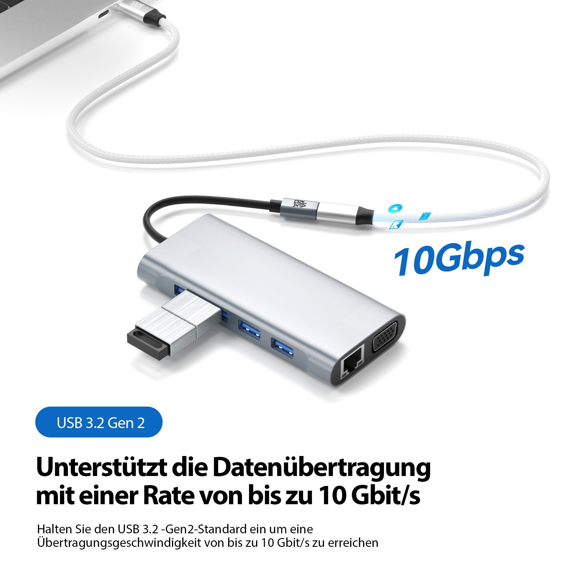 JAMEGA USB C Verlängerungskabel 10Gbps 60Hz - Schwarz & Weiß - 0,5m - 1,5m USB-Kabel, USB C Stecker, USB C Buchse (150 cm) – Bild 4 von 5