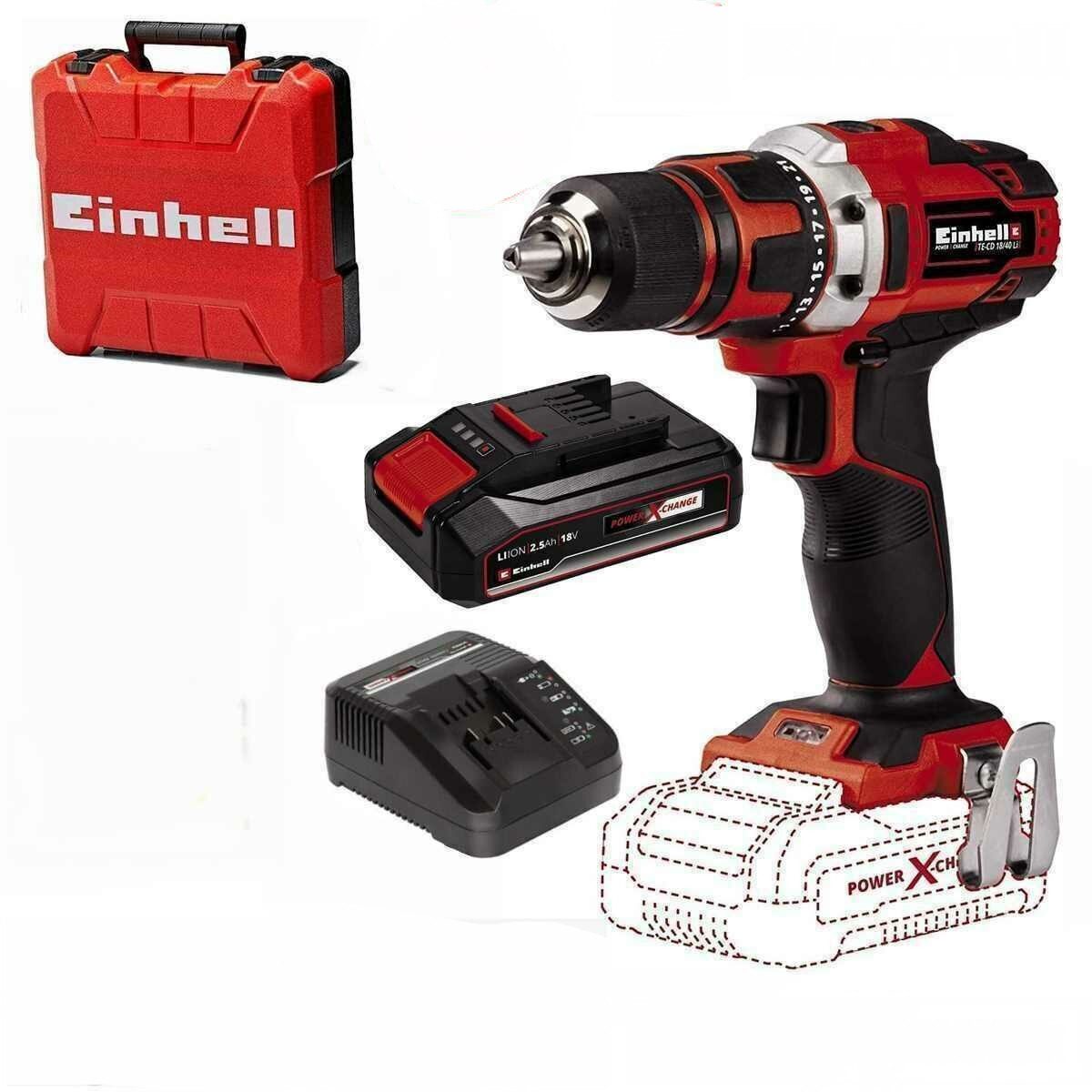 Einhell Akku-Bohrschrauber 18V Bohrschrauber TE-CD 18/40 Li- Akku 2.5 Ah Koffe
