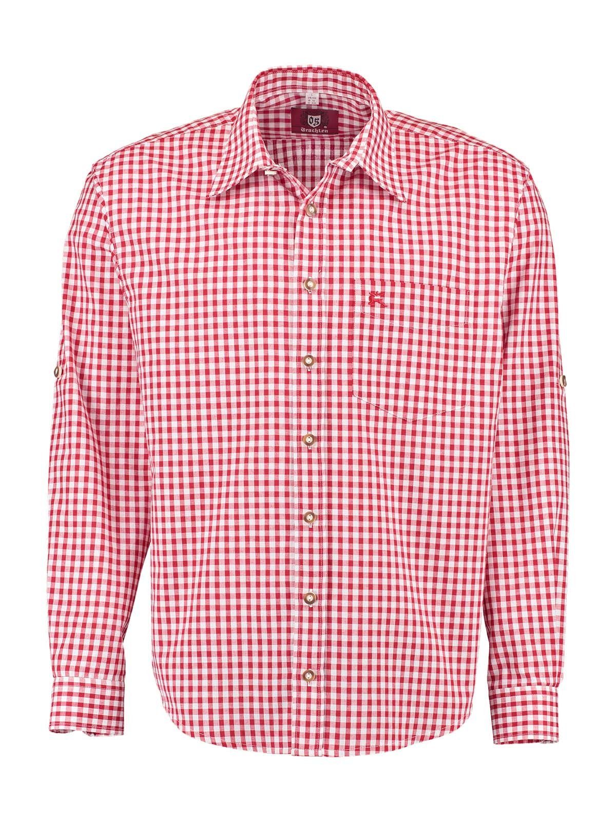 BASIC (Regular Trachtenhemd Langarmhemd Karo OS-Trachten Fit) rot