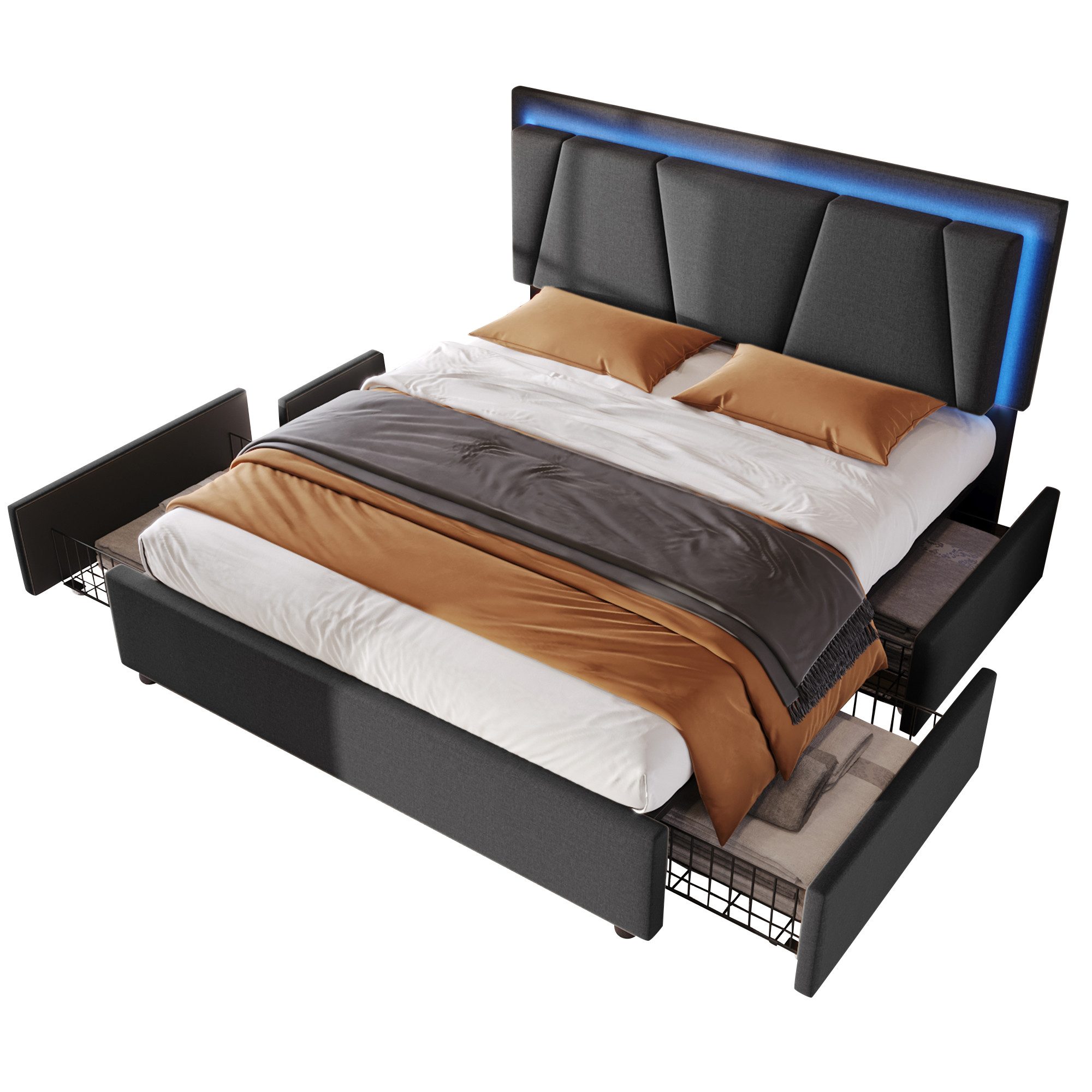 Flieks Polsterbett, LED-Beleuchtung Doppelbett 160x200cm mit günstig online kaufen