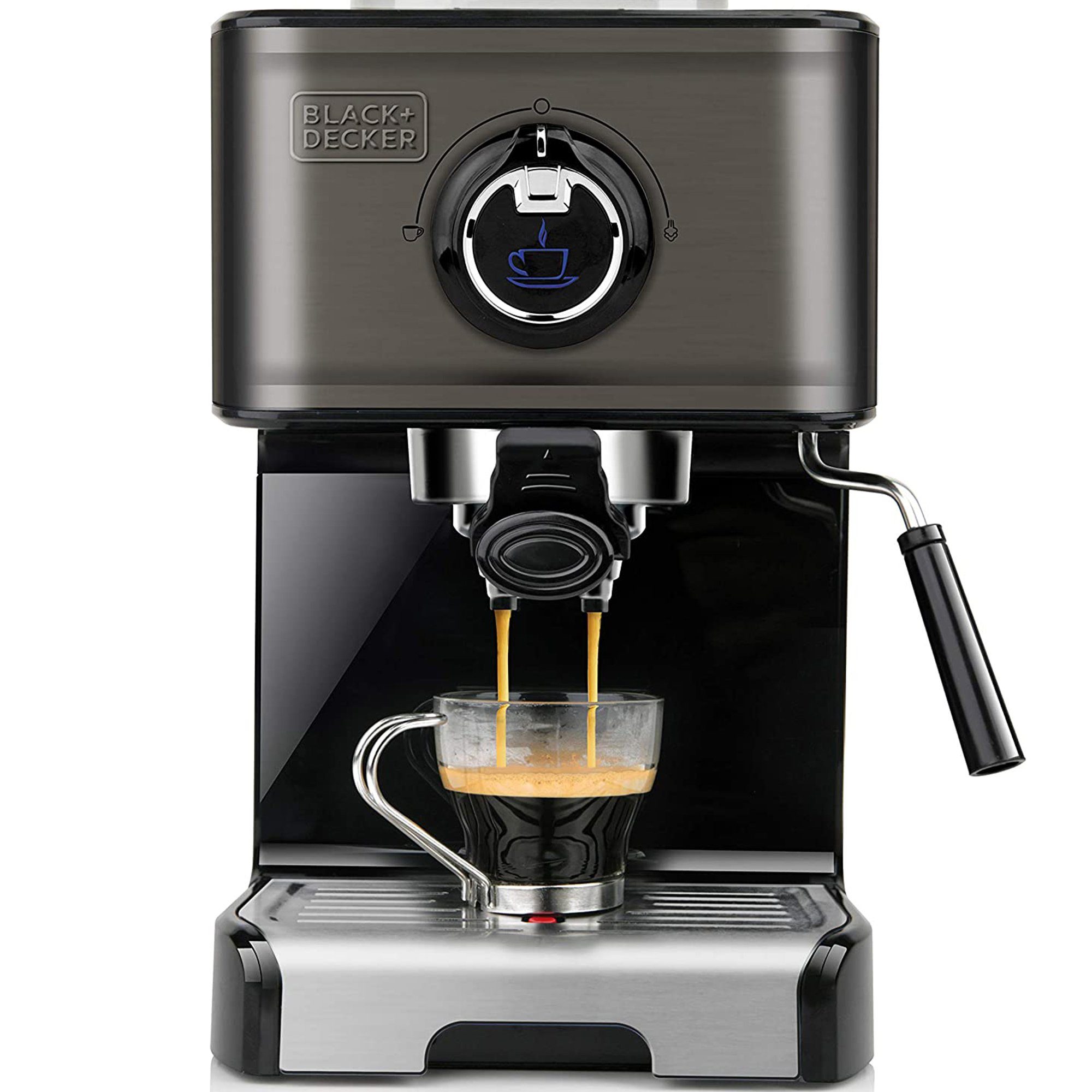 Black + Decker Espressomaschine BXCO1200E, 15Bar Pumpendruck, 1200Watt,  Edelstahl-Milchaufschäumer