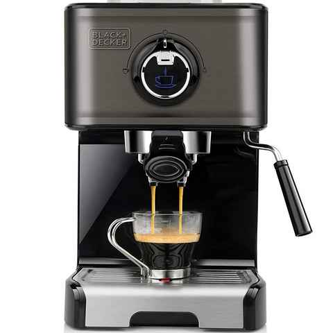 Black+Decker Espressomaschine BXCO1200E, 15Bar Pumpendruck, 1200Watt, Edelstahl-Milchaufschäumer