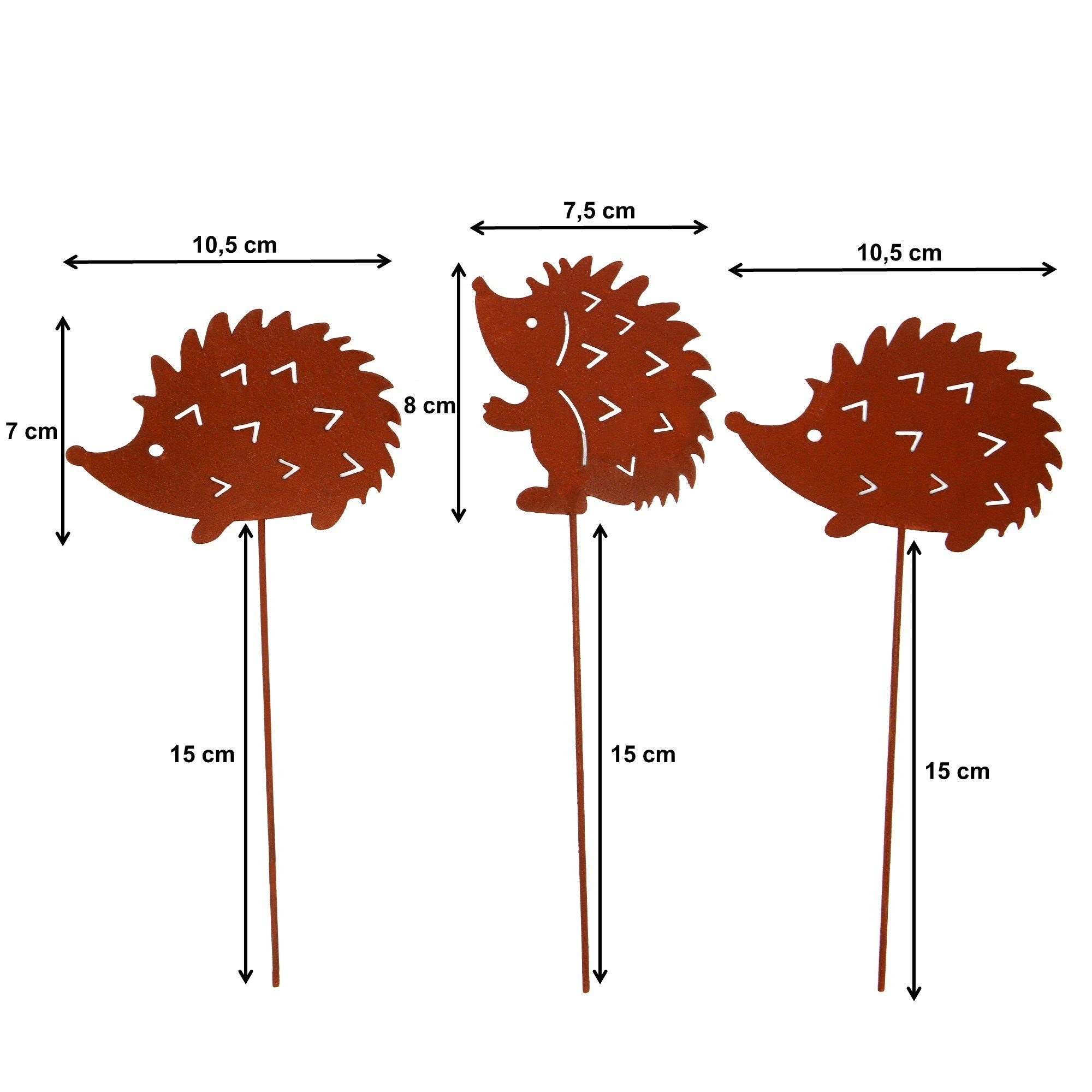 Deko Set) Dekostecker Rostdeko Igel UNUS Gartenstecker Stecker 3er GARDEN 3er robust (3-St., Set Garten Gartendeko rostige Rost